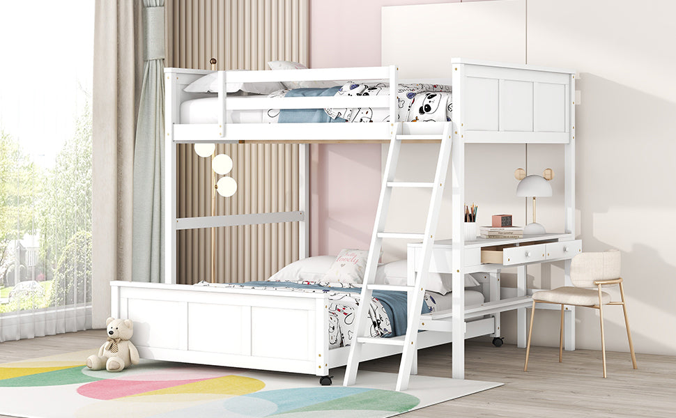 Full Over Full Bunk Bed with Desk, White - Atlantic Fine Furniture Melbourne FL