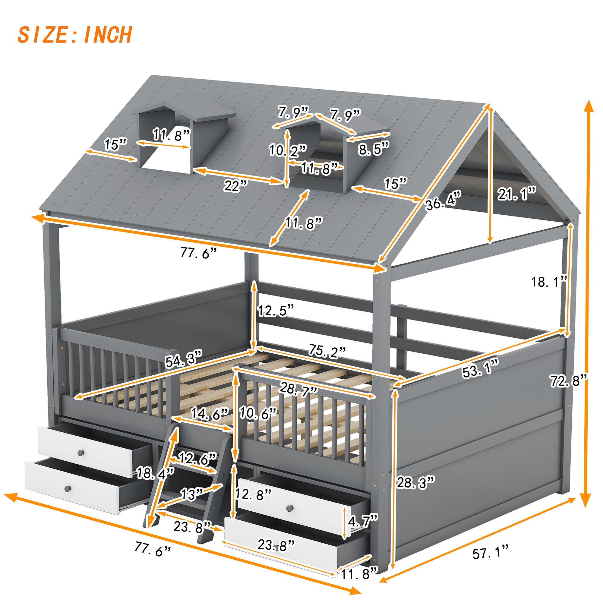 Full Size Wood Bed House Bed Frame,Gray - Atlantic Fine Furniture Melbourne FL