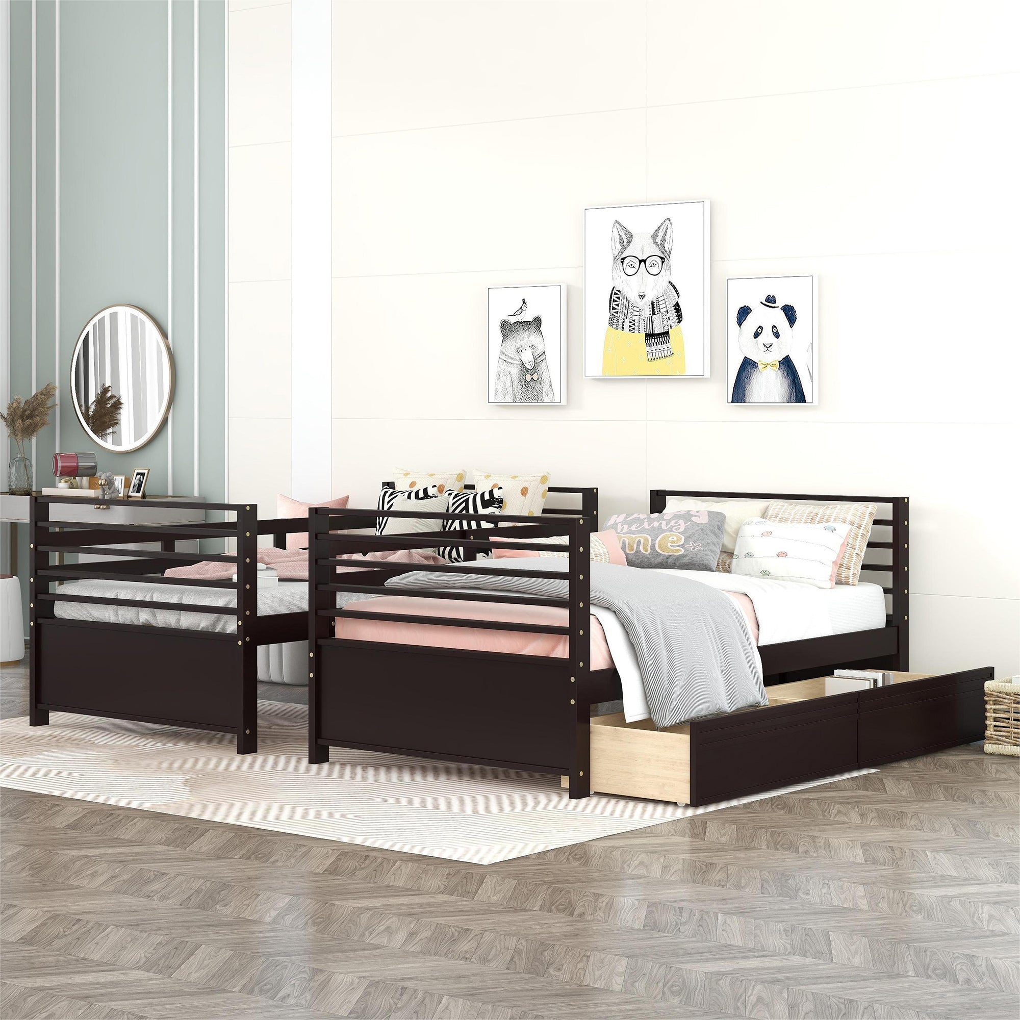 Twin over Twin Wood Bunk Bed with Two Drawers - Espresso - Atlantic Fine Furniture Melbourne FL