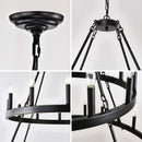 2 Tiers Wagon Wheel Chandelier Wooden Farmhouse 36 Light (24 / 12) Or (12 / 24) Metal Chandeliers 2 Story Light Fixtures Industrial For High Ceiling Living Dining Room Foyer, Adjustable Height - Black