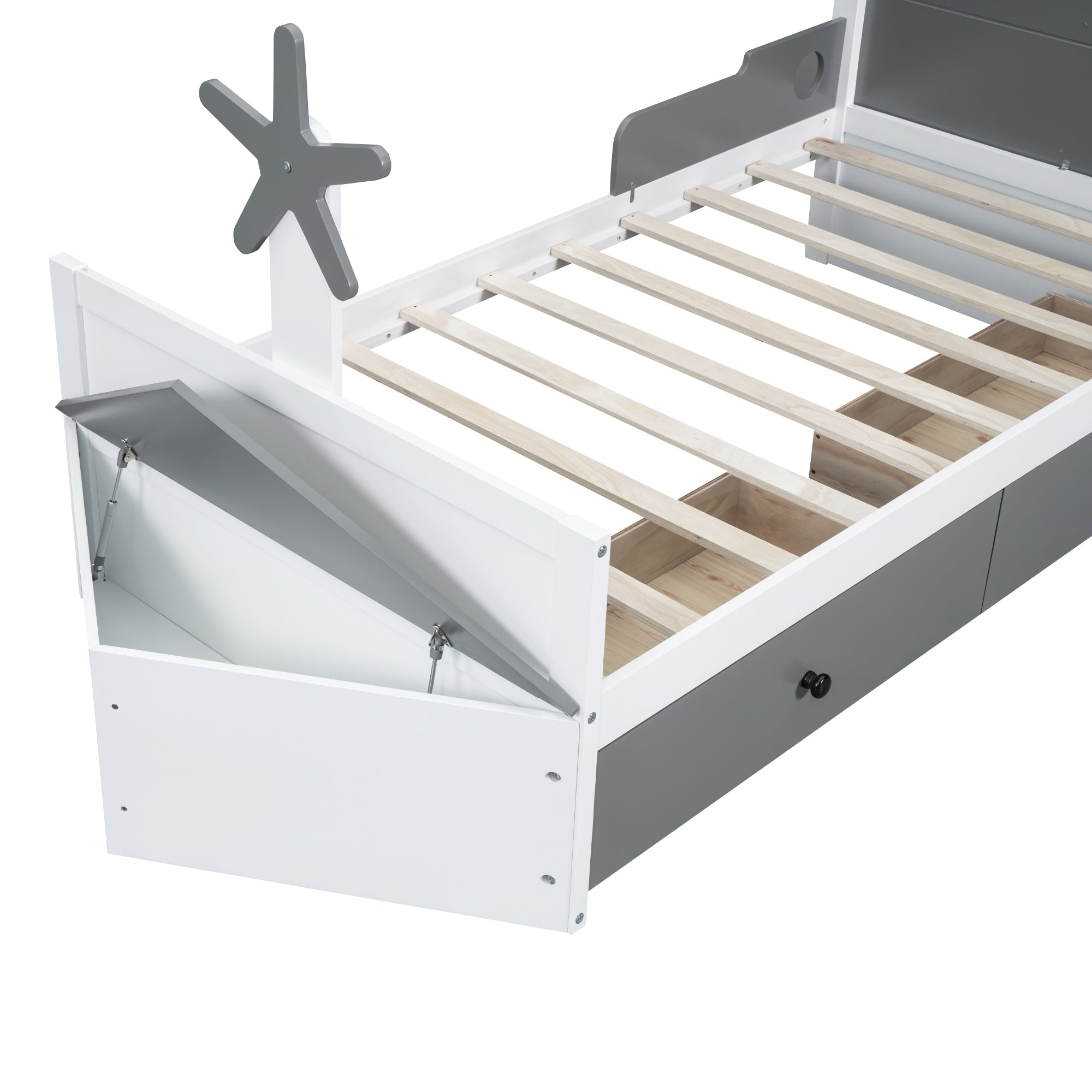 Twin Size Boat-Shaped Platform Bed with 2 Drawers,Twin Bed with Storage for Bedroom,Gray - Atlantic Fine Furniture Melbourne FL