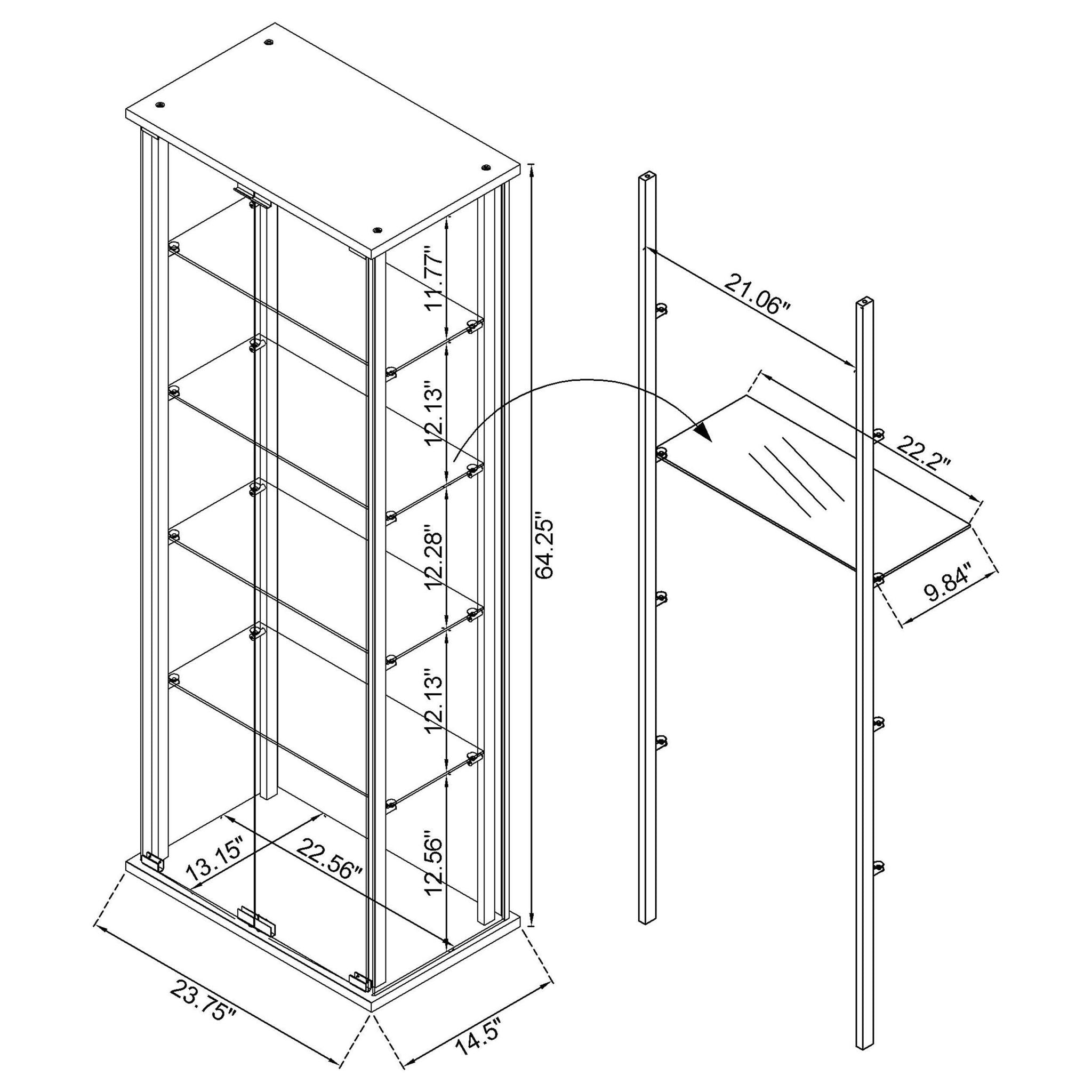 Delphinium 5-shelf Clear Glass Curio Display Cabinet Black