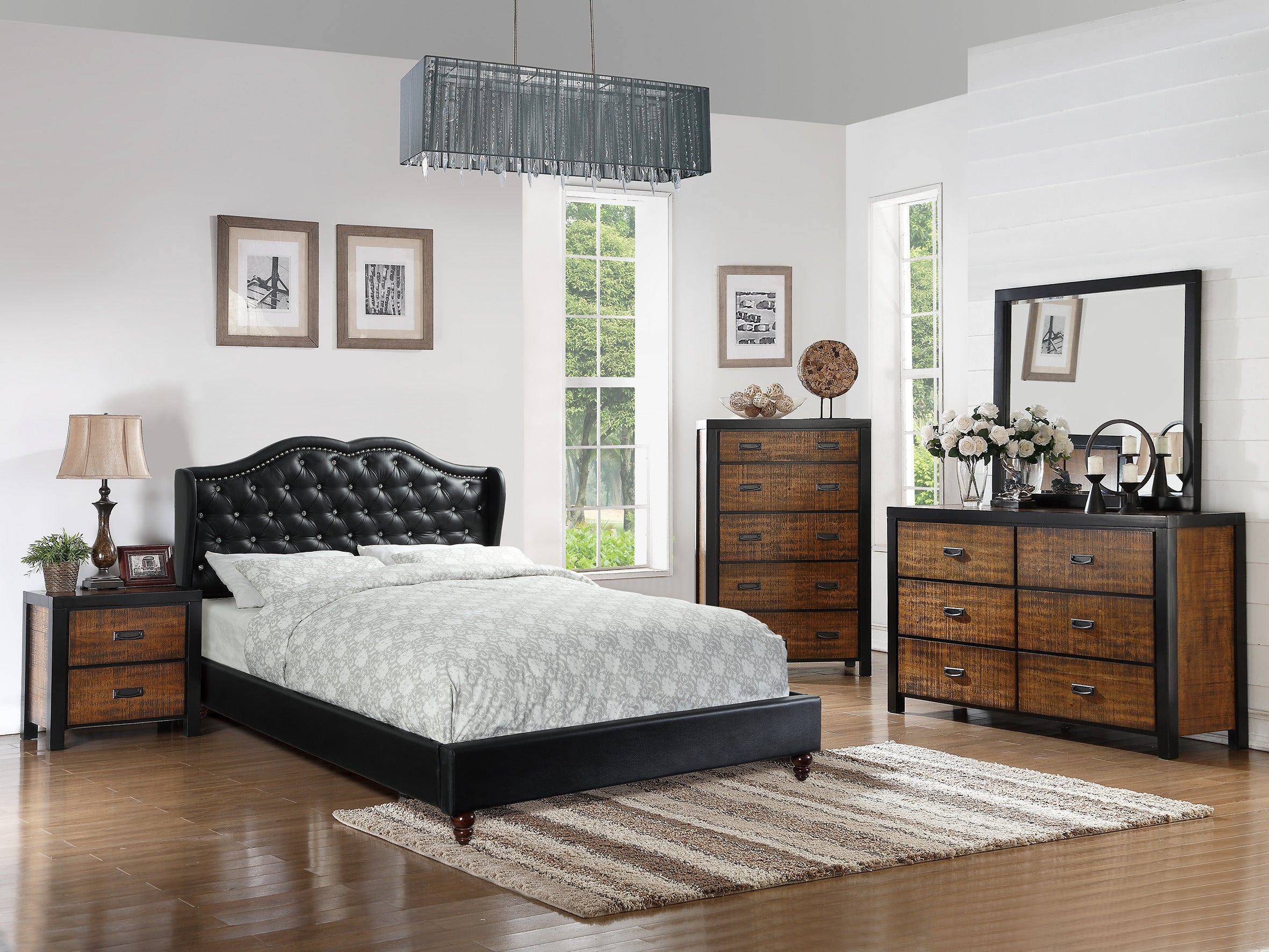 Queen Size Bed 1pc Bed Set Black Faux Leather Upholstered Wingback Design Bed Frame Headboard Bedroom Furniture Tufted Upholstered - Atlantic Fine Furniture Melbourne FL