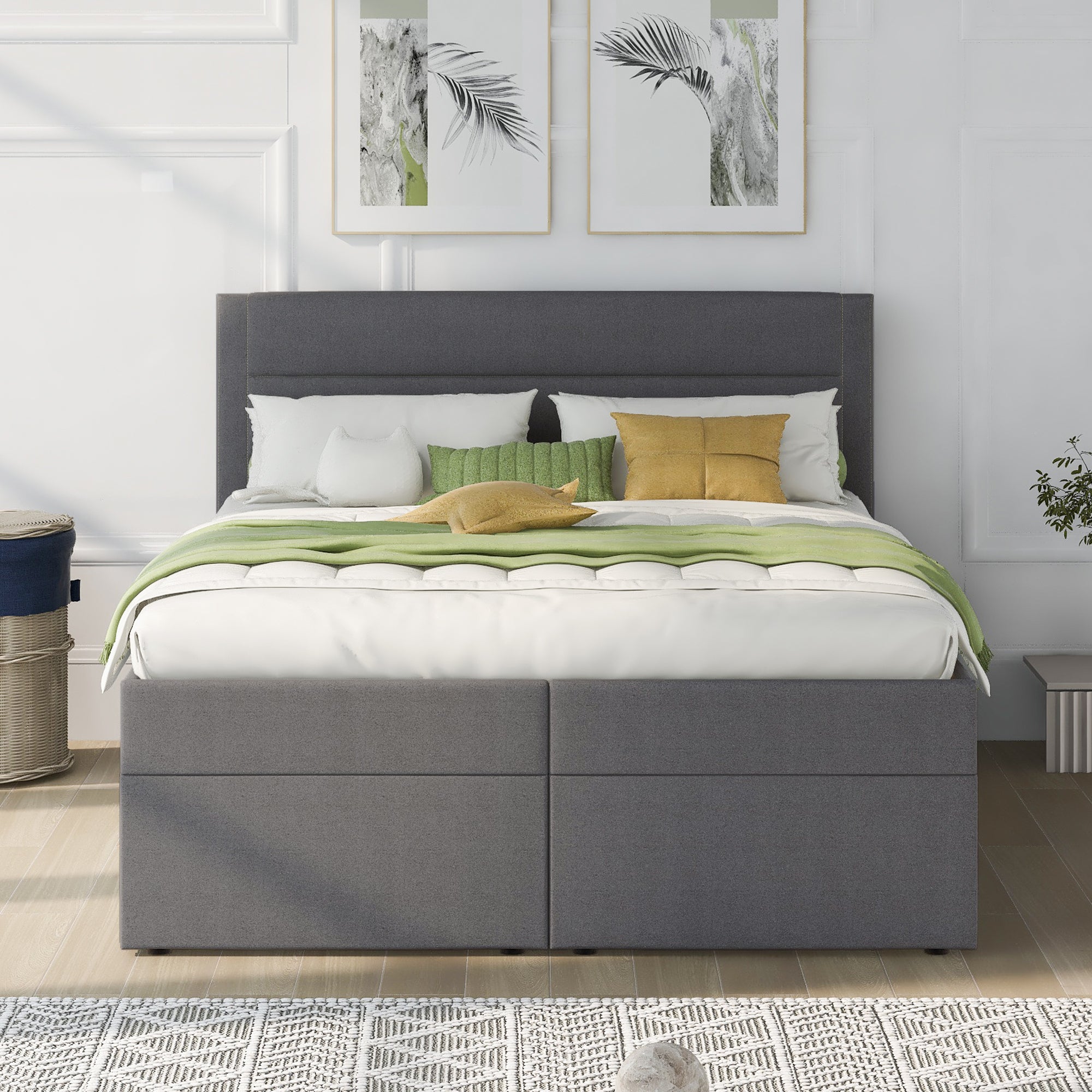 Queen Size Upholstered Platform Bed with Storage Underneath, Gray - Atlantic Fine Furniture Melbourne FL