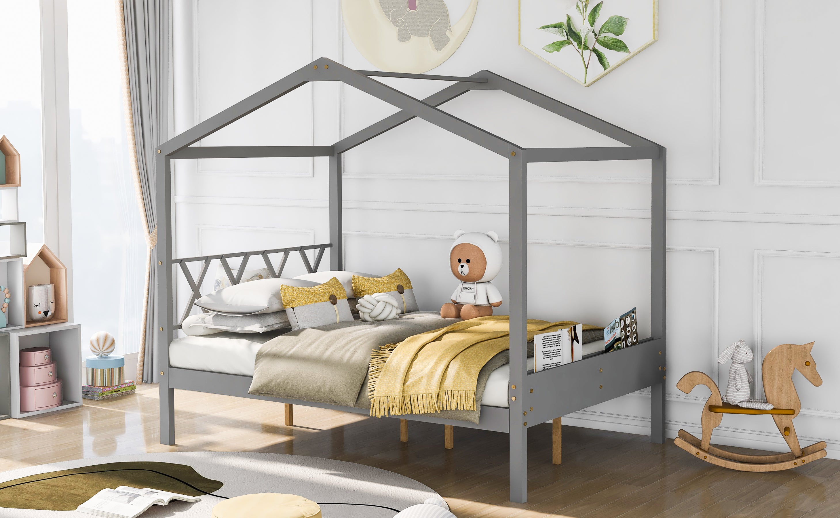 Full Size Wood House Bed with Storage Space, Gray (OLD SKU :LP000002AAE) - Atlantic Fine Furniture Melbourne FL