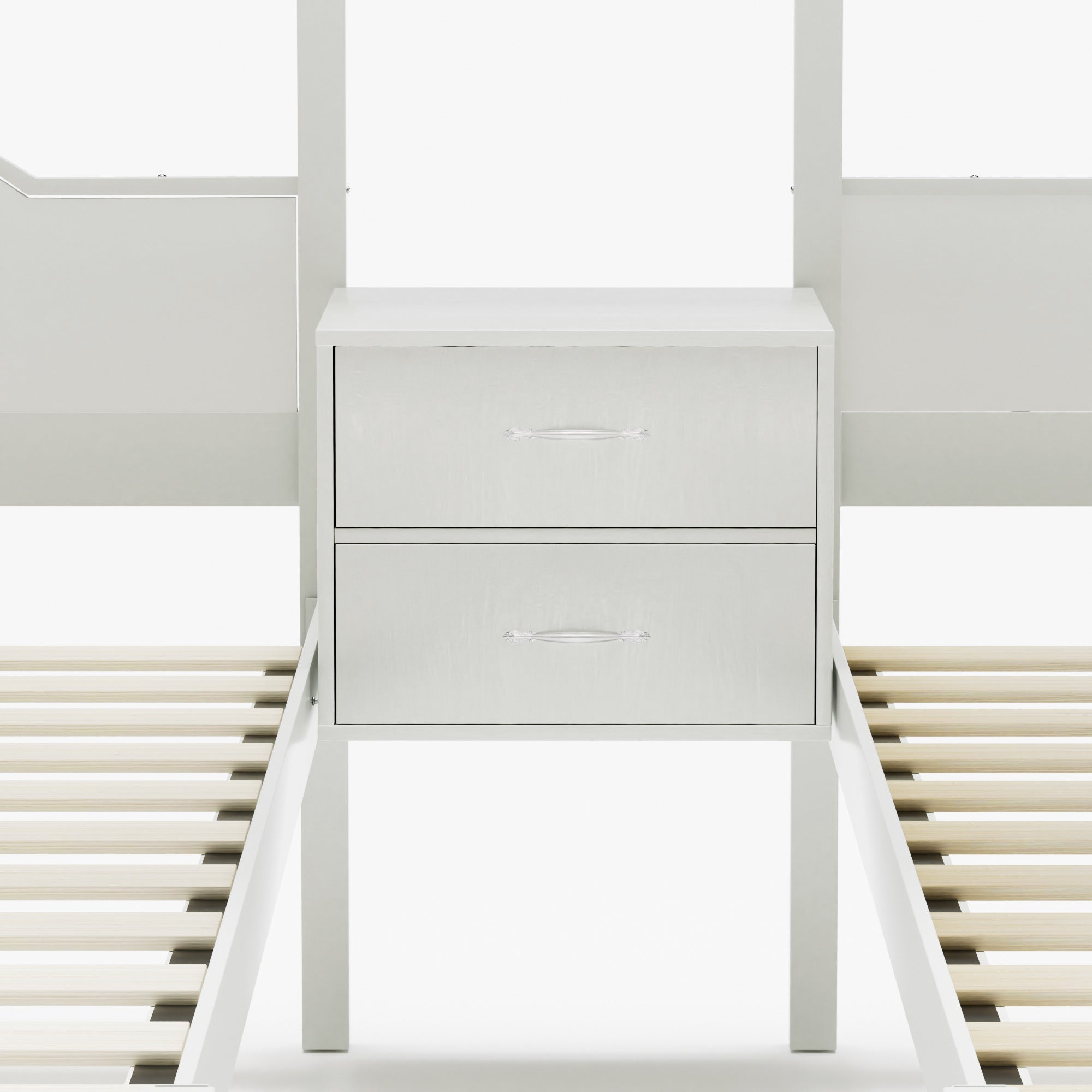 Full Over Twin & Twin Bunk Bed Metal Triple Bed With Nightstand and Guardrails. White, 96.9'' L x 76'' W x 69'' H