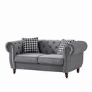 Chesterfield Velvet Upholstery Fabric Loveseat With Roll Armrest And Nailhead
