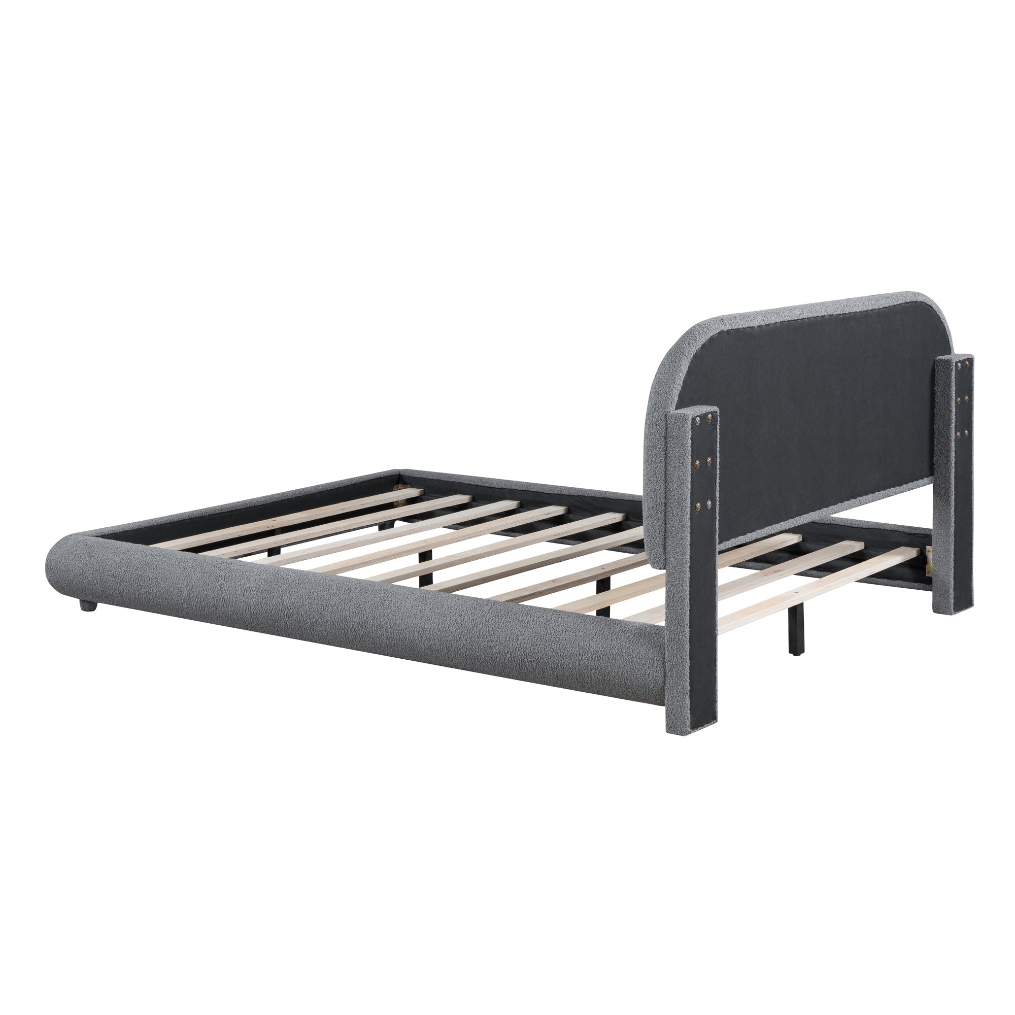 Teddy Fleece Full Size Upholstered Platform Bed with Thick Fabric, Solid Frame and Stylish Curve-shaped Design, Gray - Atlantic Fine Furniture Melbourne FL