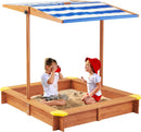 Kids Sandbox With Cover, Sand Box With Adjustable Canopy, Large Outdoor Cedar Sandpit For Backyard Play - Reddish Brown