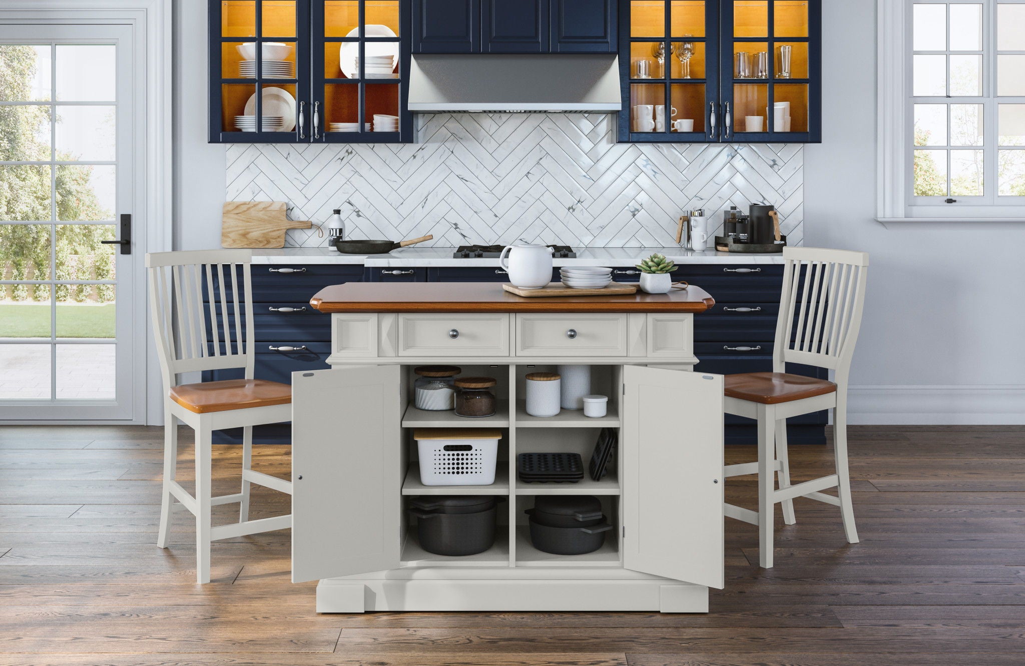 Americana - Kitchen Island Set - White - Atlantic Fine Furniture Melbourne FL