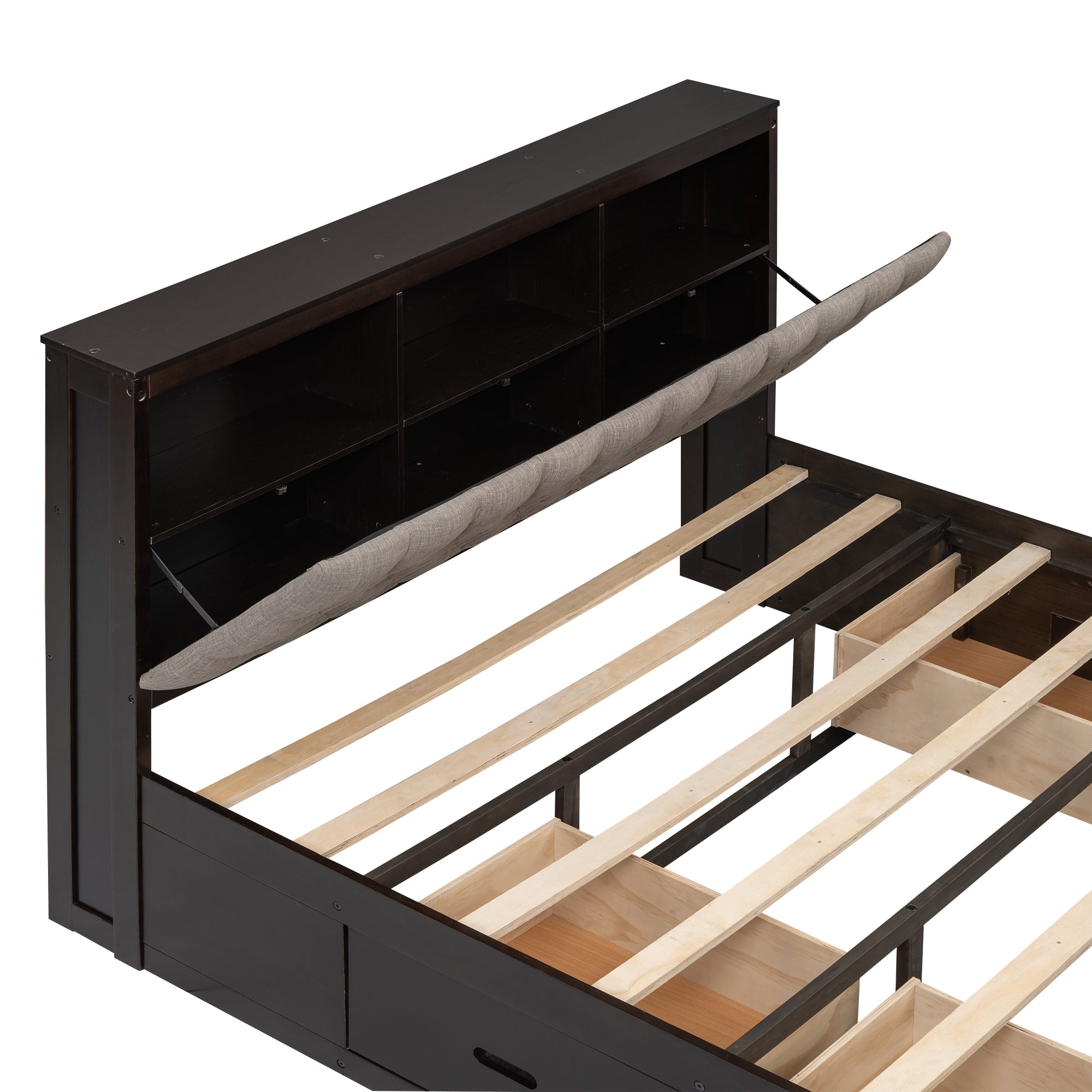 Wood Queen Size Platform Bed with Storage Headboard, shoe rack and 4 drawers,Espresso - Atlantic Fine Furniture Melbourne FL