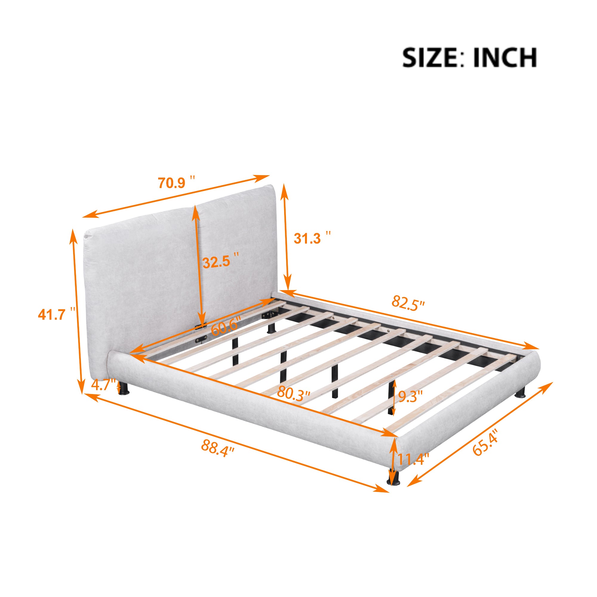 Queen Size Upholstered Platform Bed with Two Large Headrests and Thick Fabric, Polyester, Beige - Atlantic Fine Furniture Melbourne FL