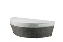Salena - Patio Canopy Sofa With 4 Pillows & Ottoman - Beige Fabric & Gray Wicker