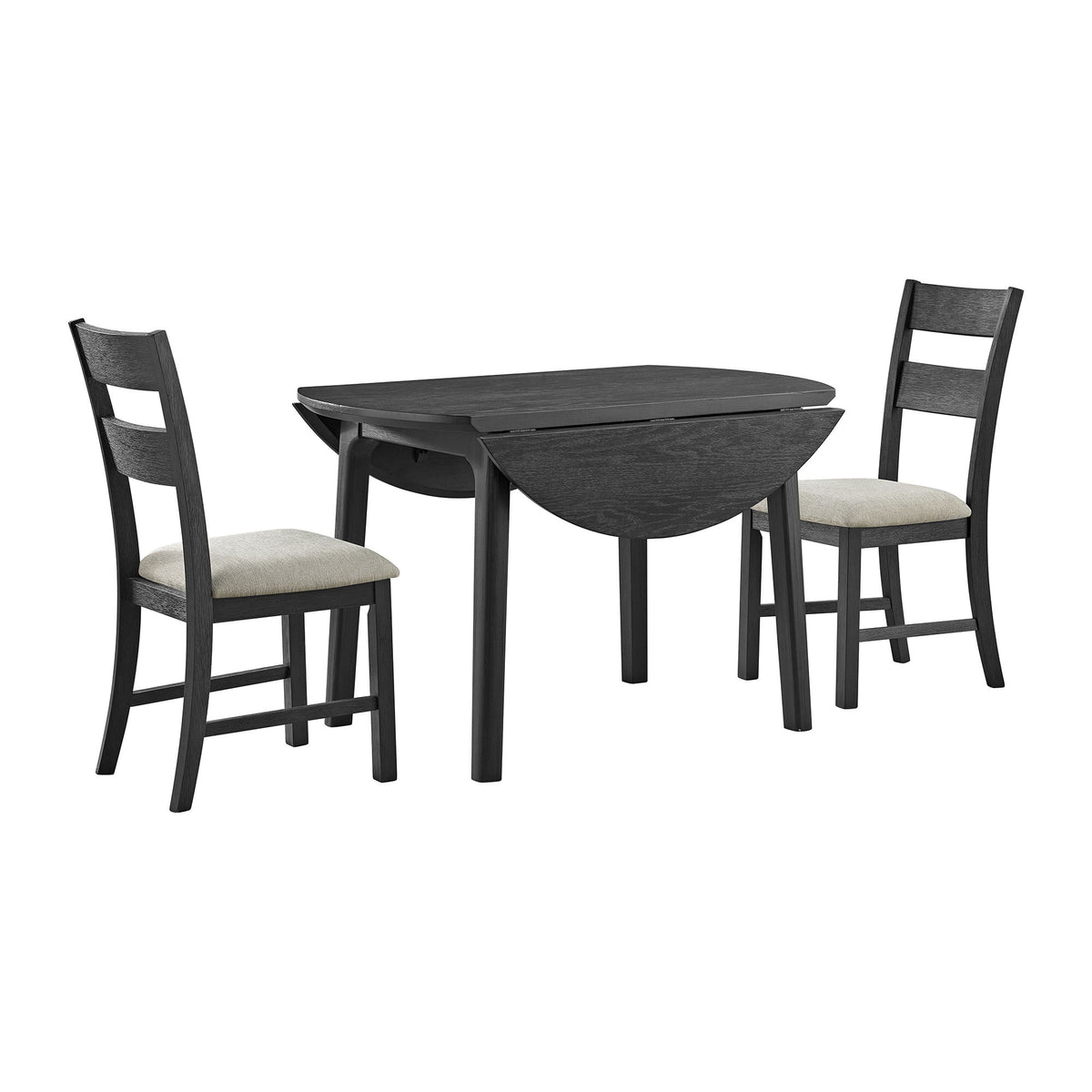 Garcia 3 Piece Dining Set (Round Drop Leaf Table And 2 Chairs) in Black by Elements International, view 11