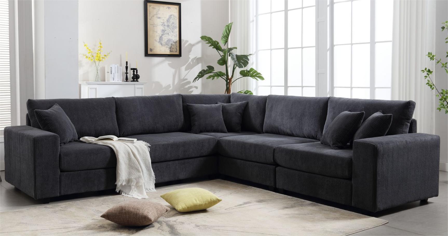 Oversized Length117.2''*Width 117.2'' Modular Sectional Sofa Couches Set ,Corduroy Upholstered Deep Seat Comfy Sofa For Living Room,Dark Gray