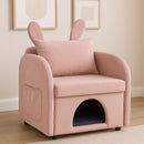 Bunny Ear Pet Friendly Armchair With Hidden Pet House With Storage Pocket For Bedroom & Living Room - Pink