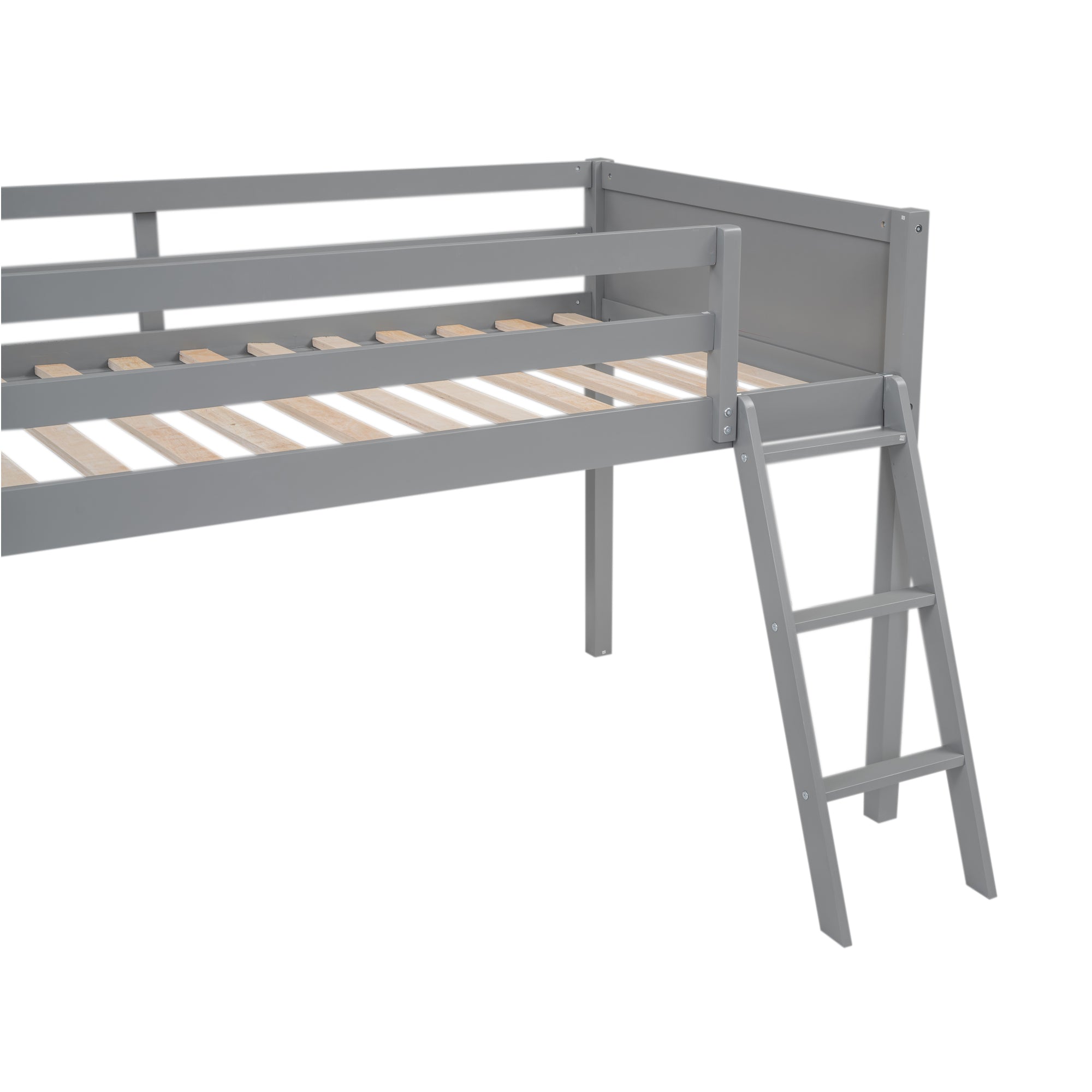 Twin Size Wood Loft Bed with Ladder, ladder can be placed on the left or right, Gray - Atlantic Fine Furniture Melbourne FL