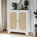Rattan Decorated Sideboard Buffet Storage Liquor Cabinet - White