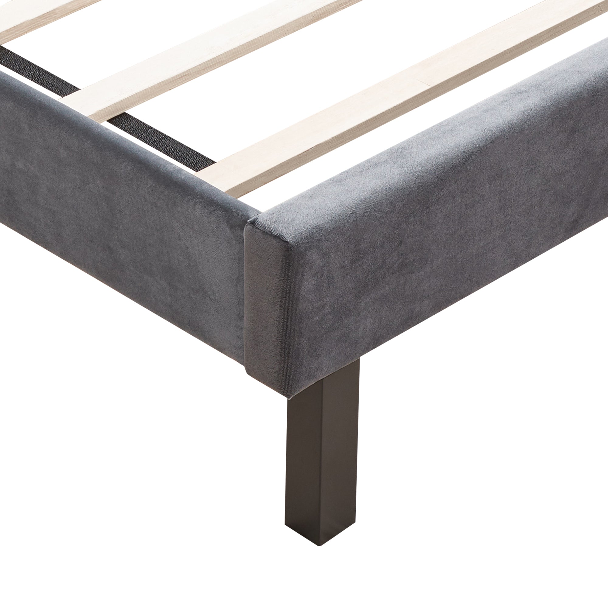 Velvet Button Tufted-Upholstered Bed with Wings Design - Strong Wood Slat Support - Easy Assembly - Gray, Queen, platform bed - Atlantic Fine Furniture Melbourne FL