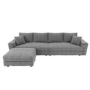 Plush Corduroy 4 Seat Sofa With Soft Pillows And Movable Ottoman