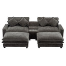 Sectional Sofa Chenille Upholstered Sofa With Two Removable Ottoman, Two USB Ports, Two Cup Holders And Large Storage Box For Living Room
