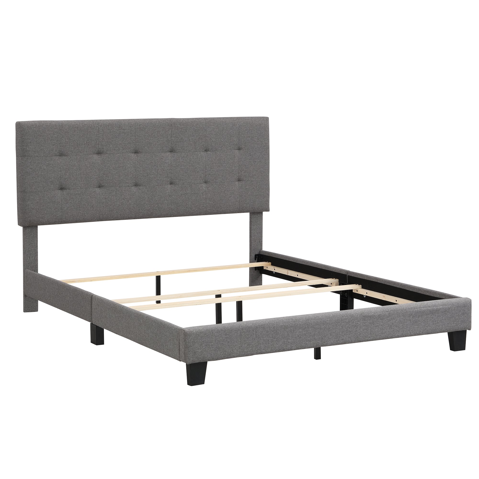 Upholstered Platform Bed with Tufted Headboard, Box Spring Needed, Gray Linen Fabric, Queen Size - Atlantic Fine Furniture Melbourne FL