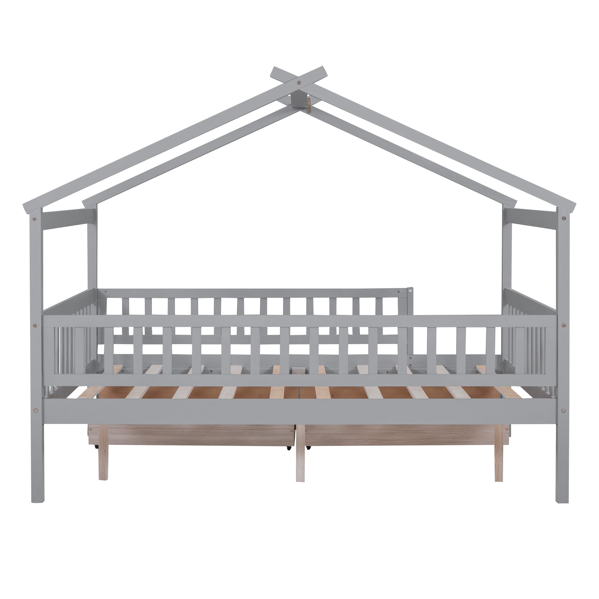 Full Size Wooden House Bed with Two Drawers,Gray - Atlantic Fine Furniture Melbourne FL