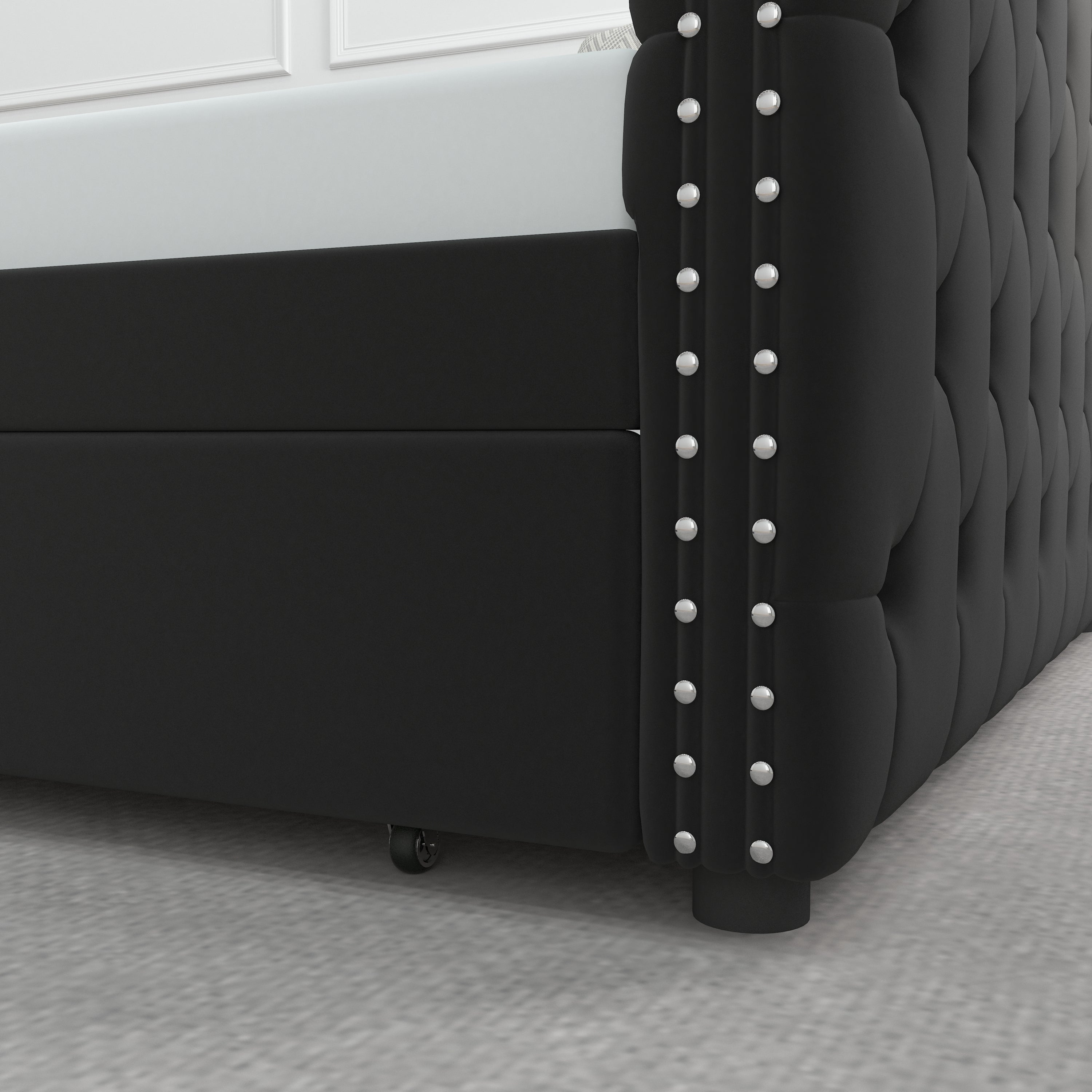Daybed with Trundle Velvet Upholstered Tufted Sofa Bed, with Button and Copper Nail onSquare Arms,Full Daybed & Twin Trundle- For Bedroom, Living Room, Guest Room,(83"x57"x26") - Atlantic Fine Furniture Melbourne FL
