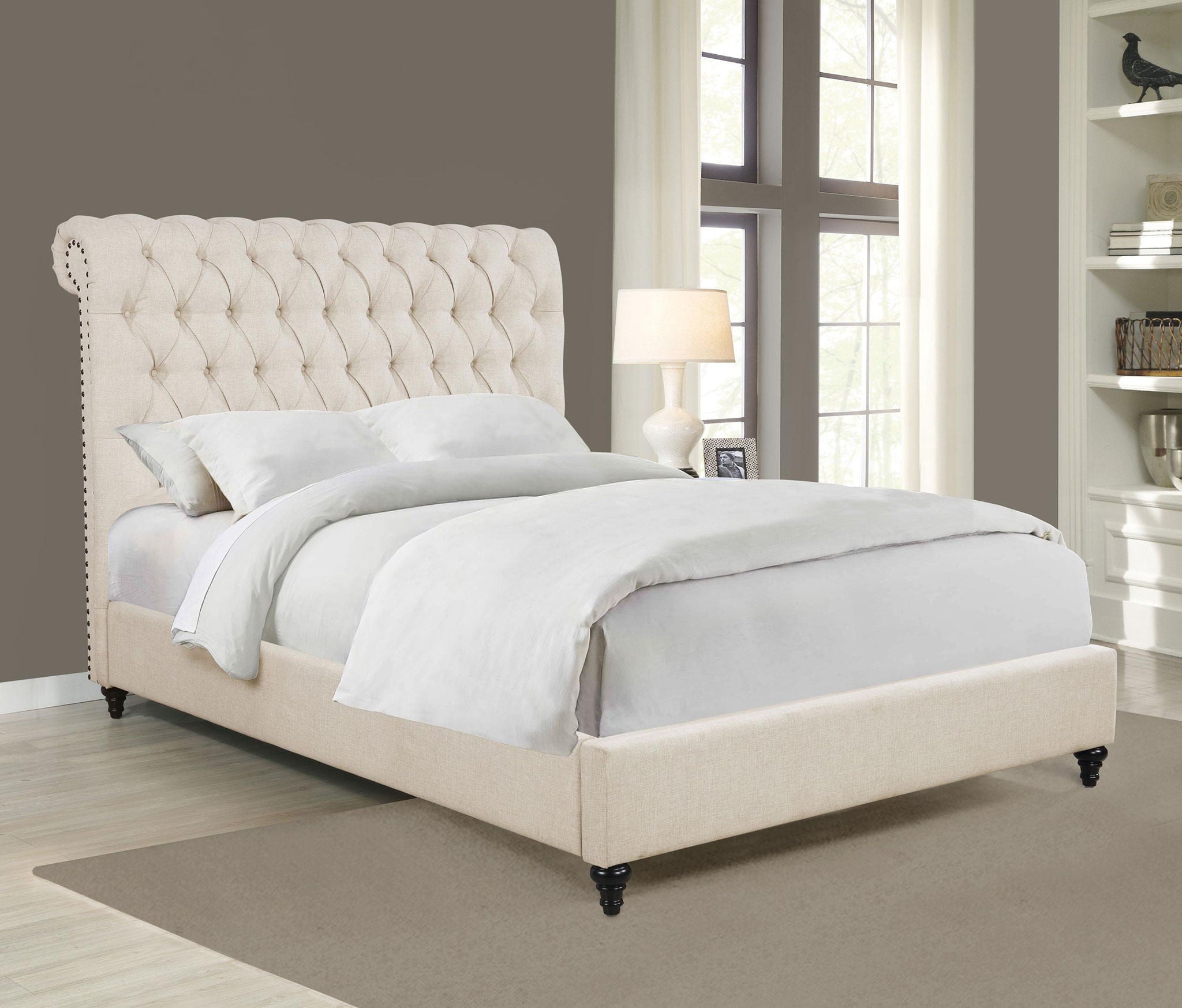 Devon 57-inch Upholstered California King Panel Bed Beige