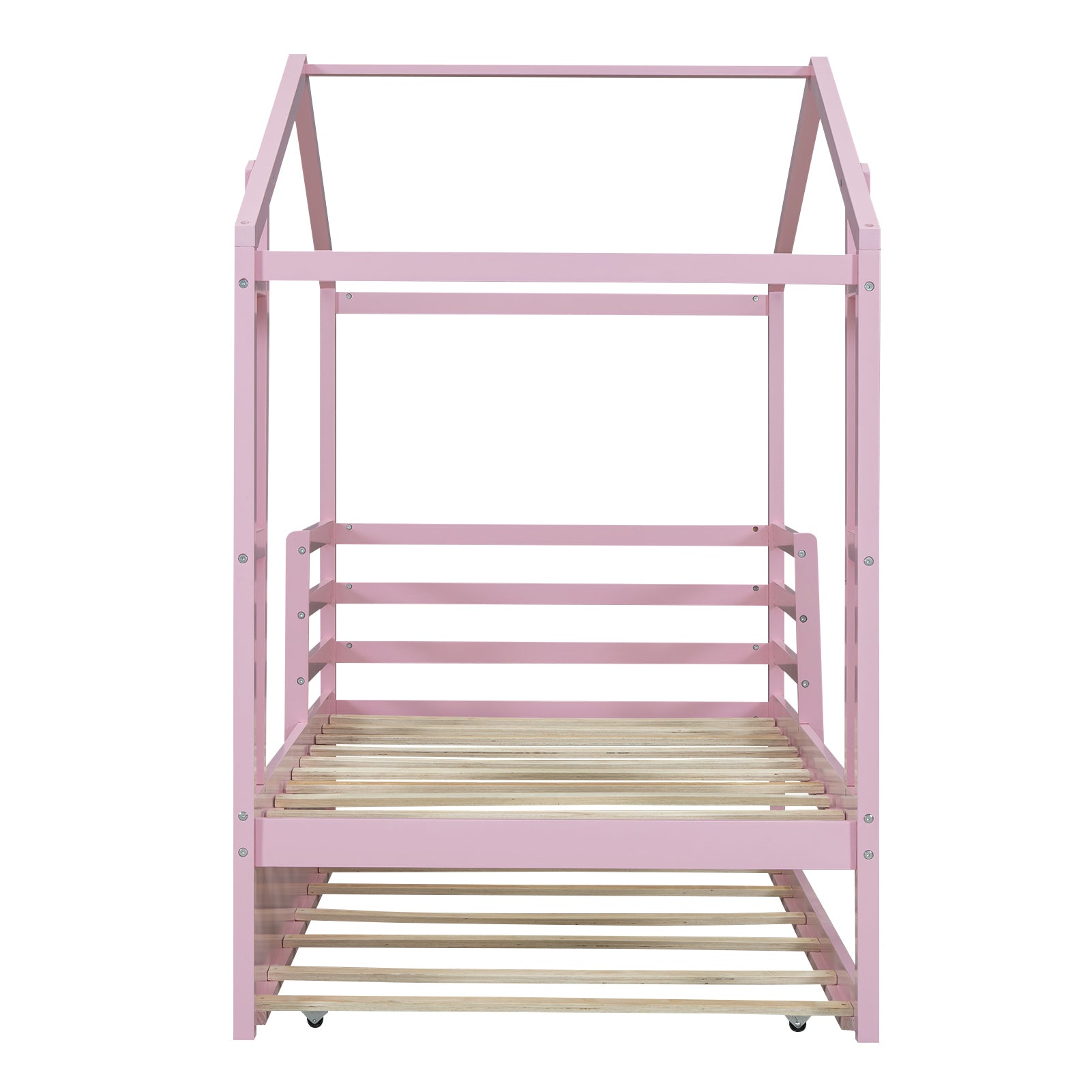 Twin Size Wood House Bed with Fence and Writing Board,Pink - Atlantic Fine Furniture Melbourne FL