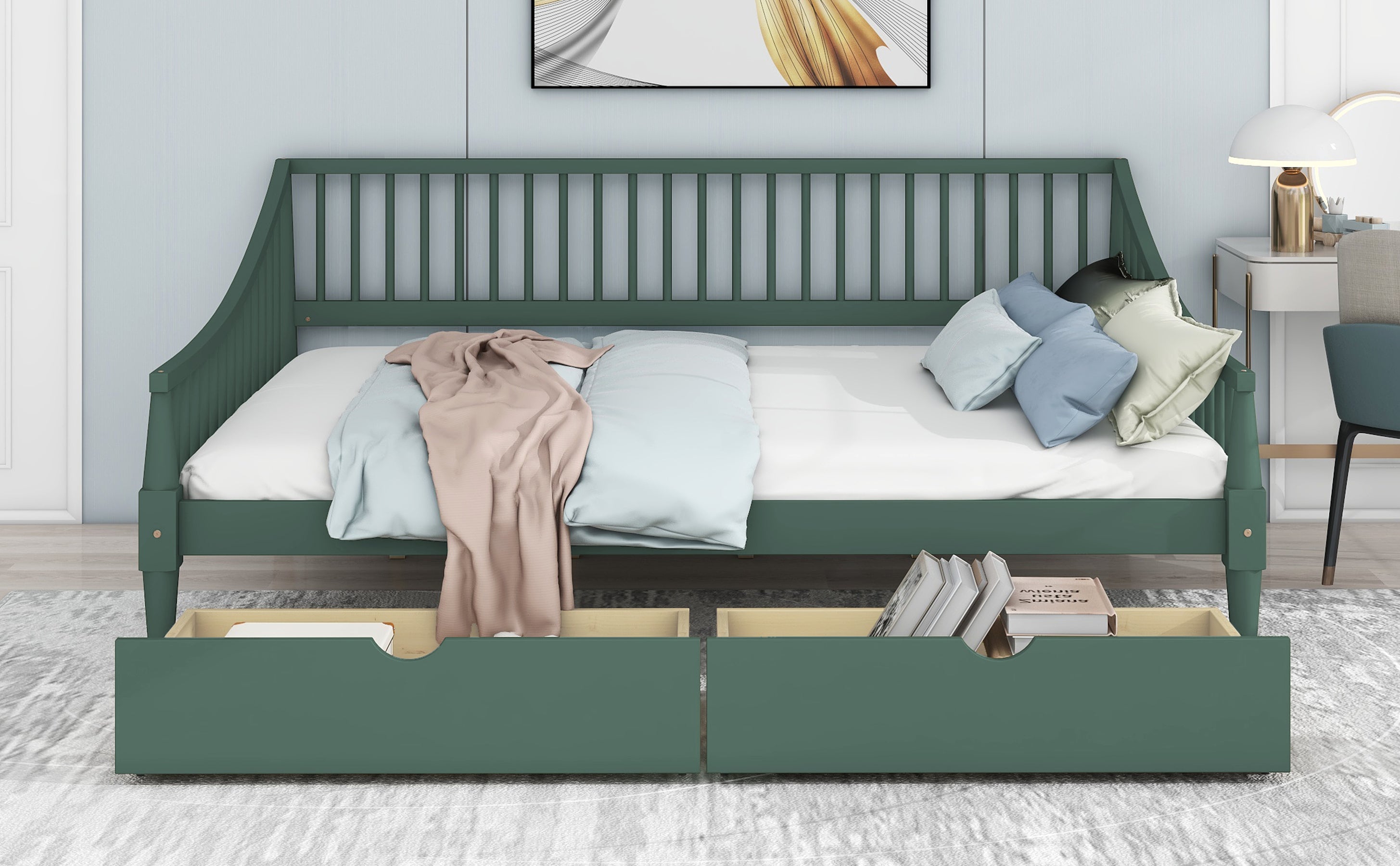 Full Size Daybed with Two Storage Drawers and Support Legs, Green - Atlantic Fine Furniture Melbourne FL