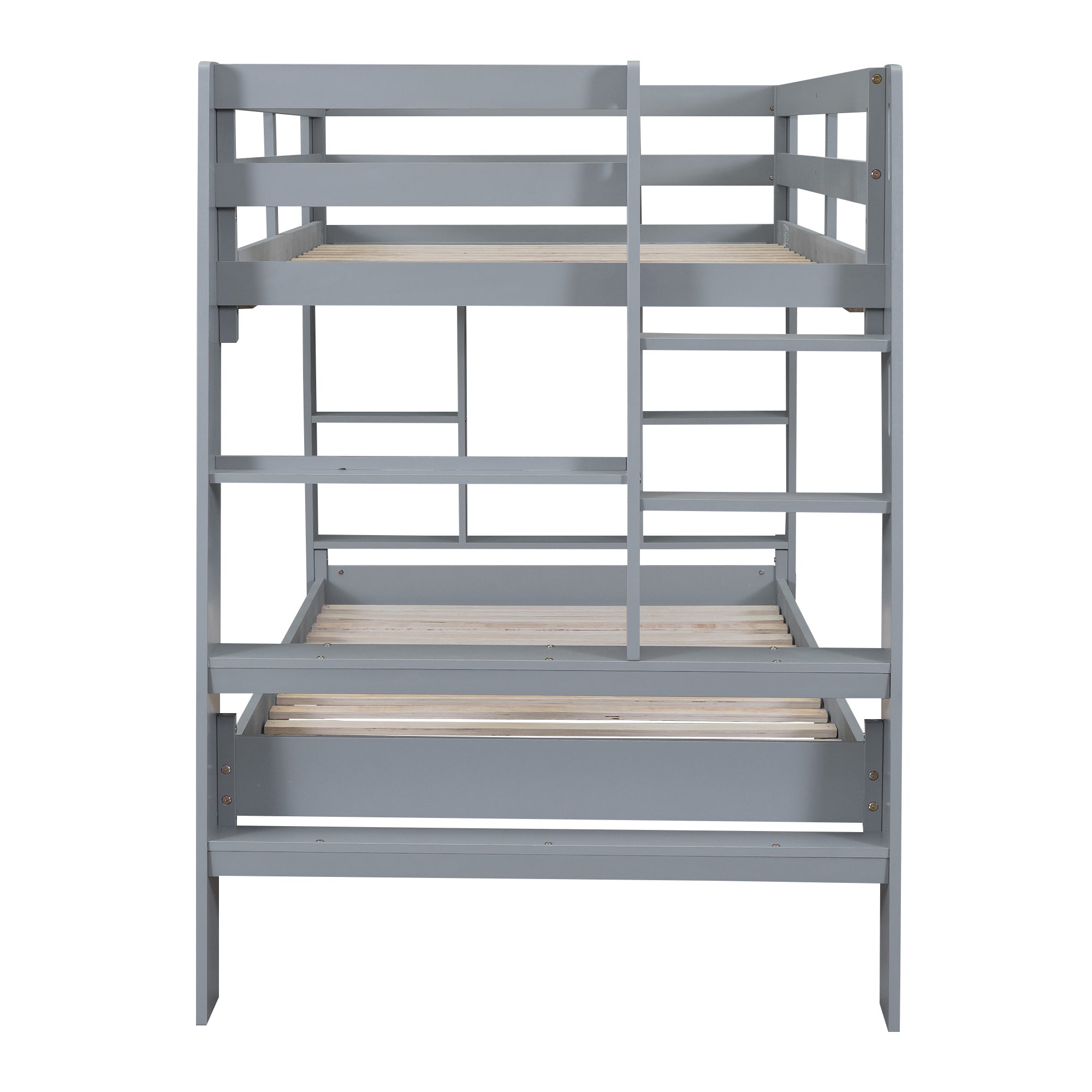 Twin over Twin Bunk Bed with Shelves and Built-in Ladder, Gray - Atlantic Fine Furniture Melbourne FL