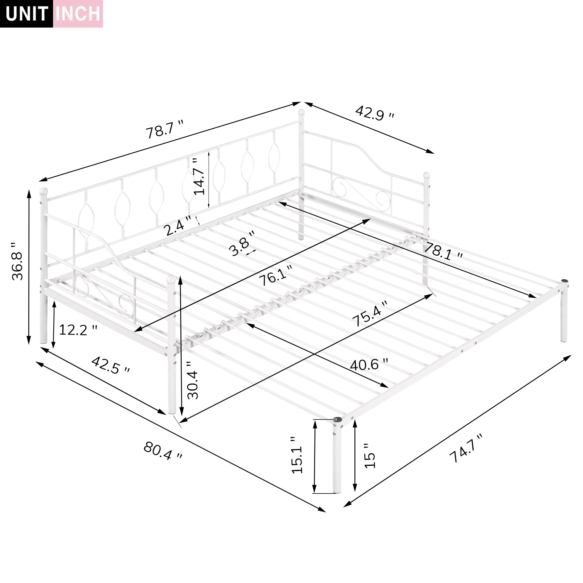 Twin Size Metal Daybed with Trundle, Daybed with Slat No Box required White - Atlantic Fine Furniture Melbourne FL