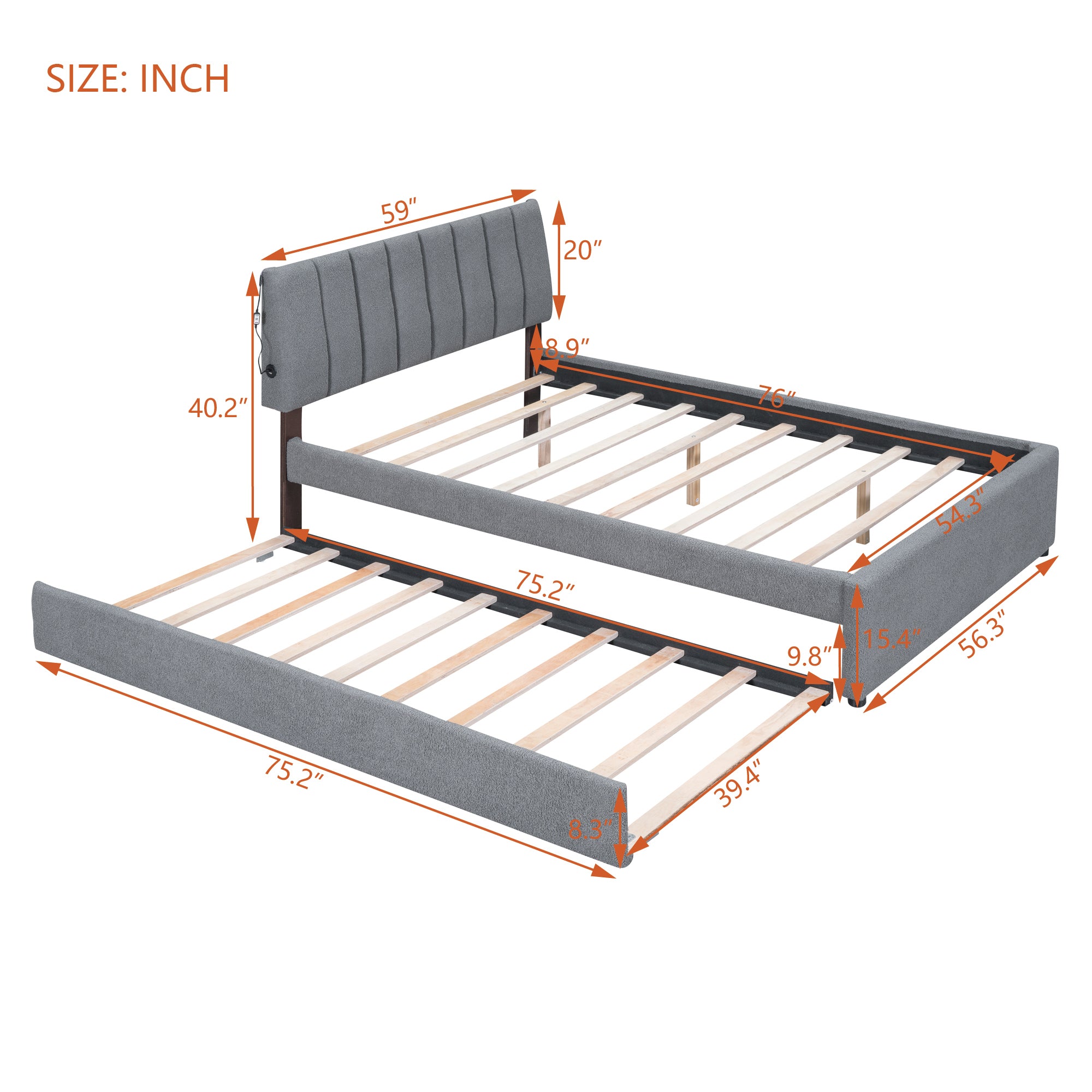 Teddy Fleece Full Size Upholstered Platform Bed with Trundle, Gray - Atlantic Fine Furniture Melbourne FL