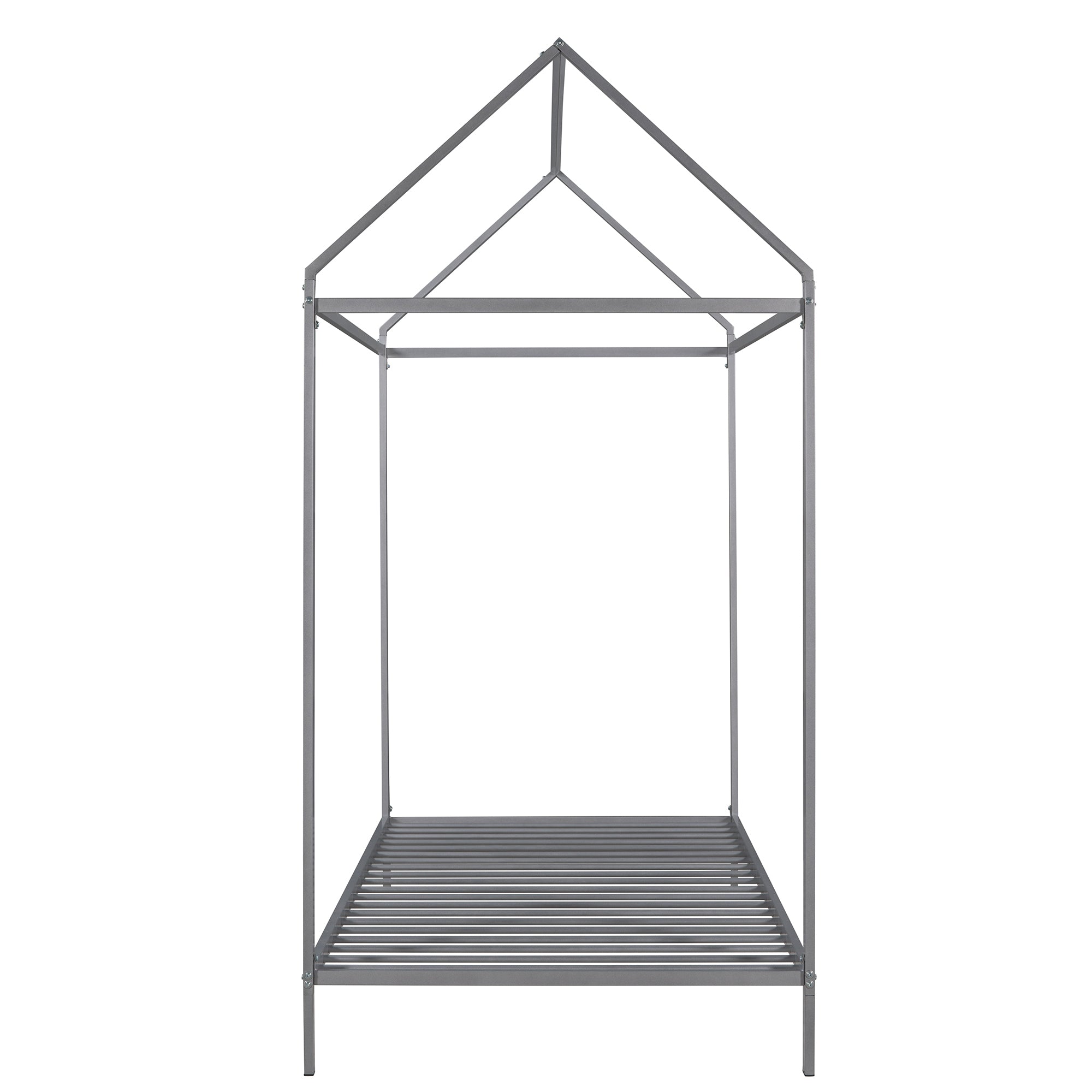 House Bed Frame Twin Size , Kids Bed Frame Metal Platform Bed Floor Bed for Kids Boys Girls No Box Spring Needed Silver