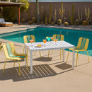 4 Piece Set Of Modern Striped Color- Blocking Single Chairs With Long Table