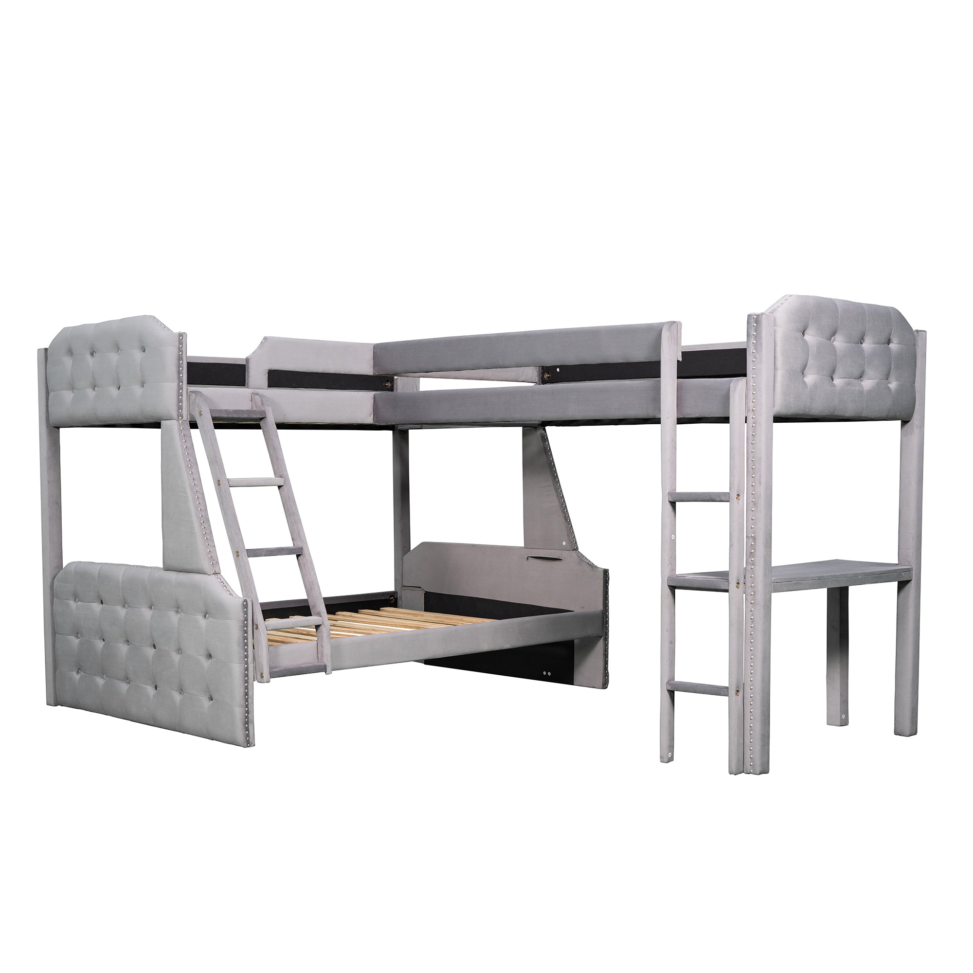 L-Shaped Twin over Full Bunk Bed and Twin Size Loft Bed with Desk,Grey - Atlantic Fine Furniture Melbourne FL