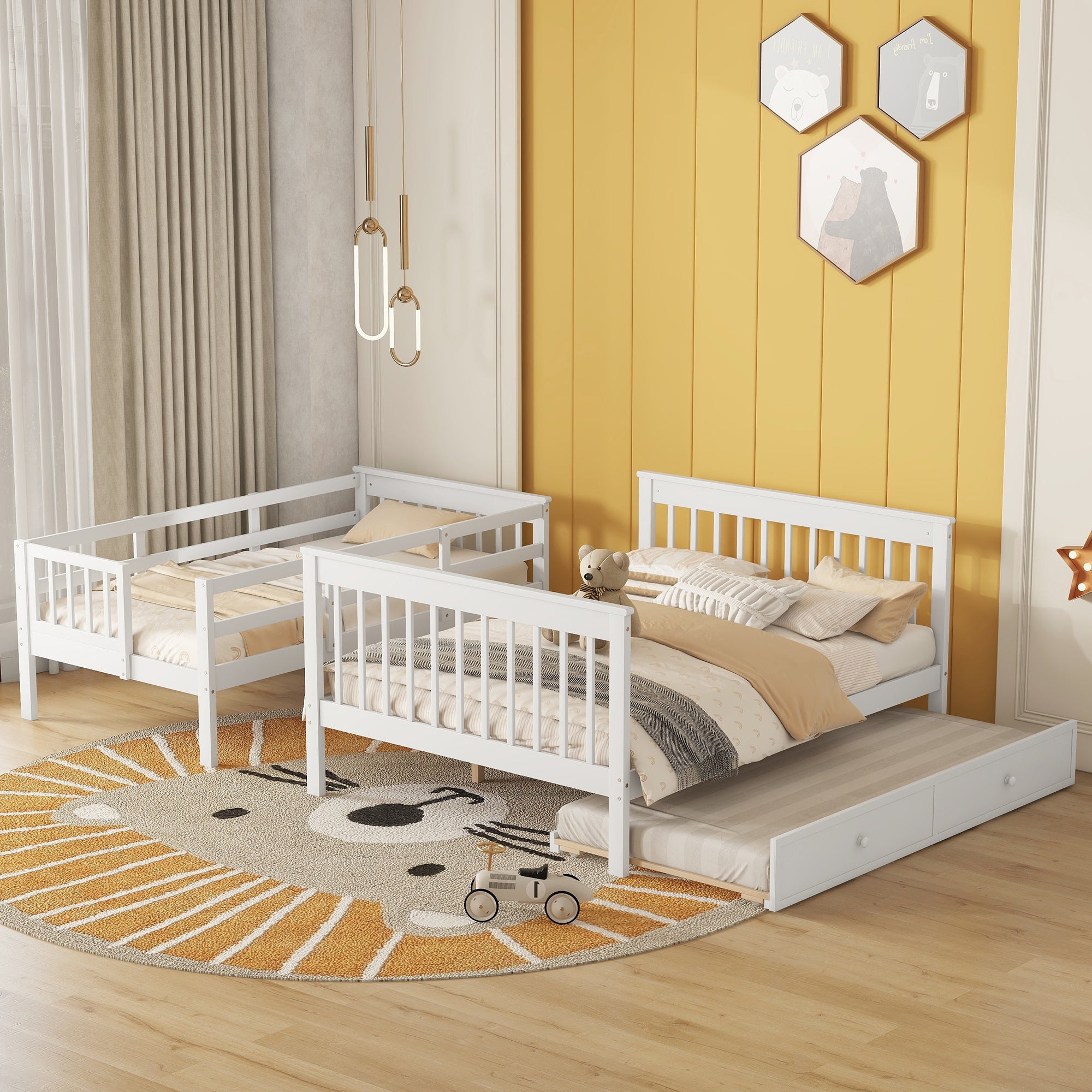 Twin-Over-Full Bunk Bed with Twin size Trundle, Storage and Guard Rail for Bedroom, Dorm, for Adults, White(OLD SKU :LT000119AAK) - Atlantic Fine Furniture Melbourne FL
