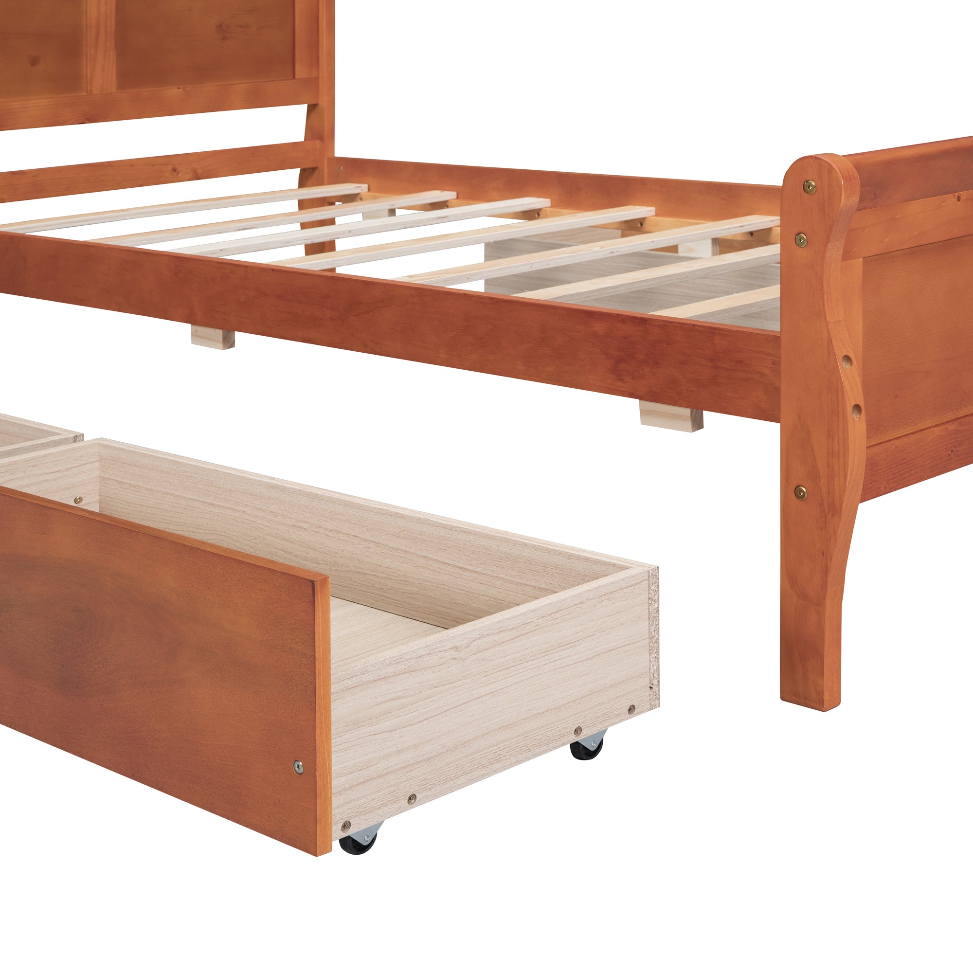 Twin Size Wood Platform Bed with 4 Drawers and Streamlined Headboard & Footboard, Oak - Atlantic Fine Furniture Melbourne FL