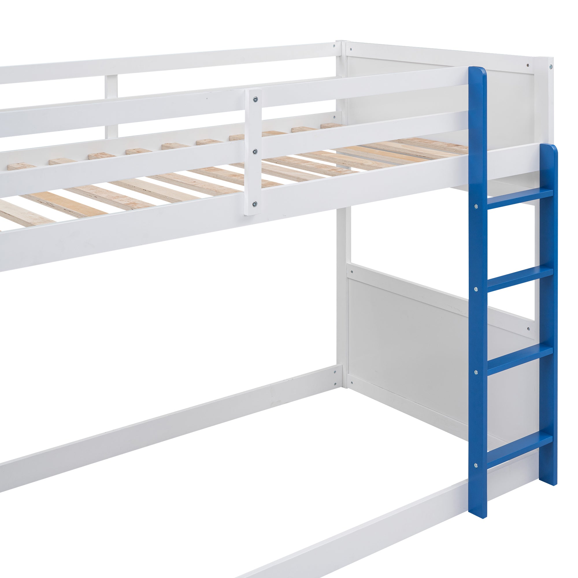 Twin over Twin Boat-Like Shape Bunk Bed with Storage Shelves, White+Blue - Atlantic Fine Furniture Melbourne FL