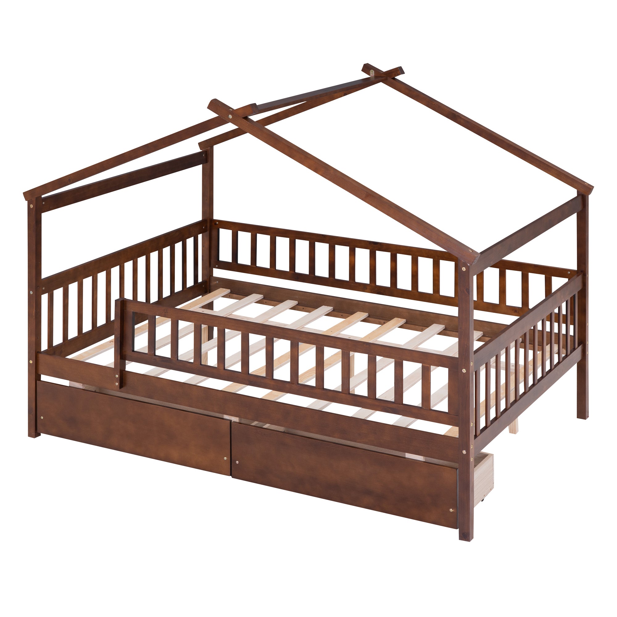 Full Size Wooden House Bed with Two Drawers, Walnut - Atlantic Fine Furniture Melbourne FL