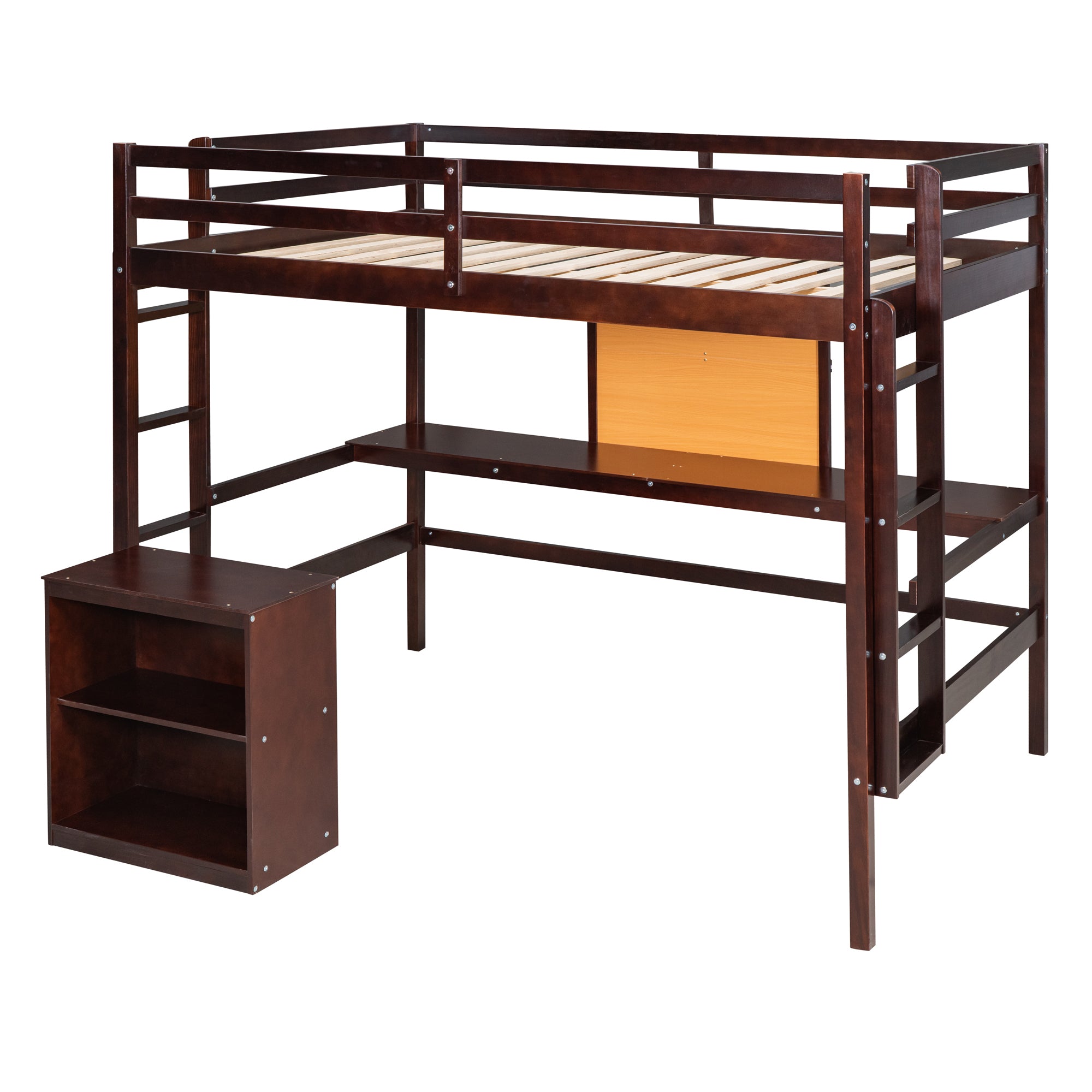 Full size Loft Bed with Desk and Writing Board, Wooden Loft Bed with Desk & 2 Drawers Cabinet- Espresso - Atlantic Fine Furniture Melbourne FL