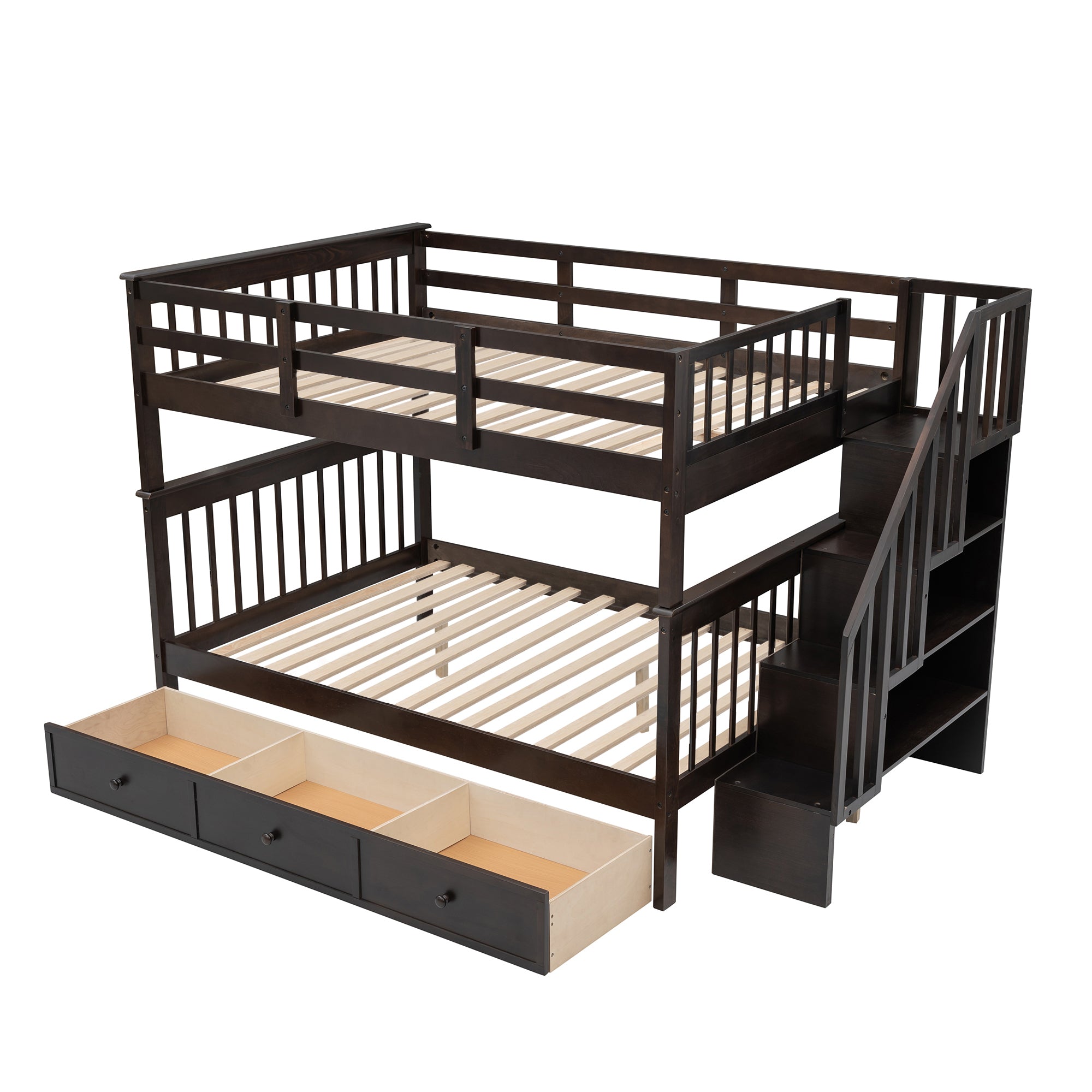 Stairway Full-Over-Full Bunk Bed with Drawer, Storage and Guard Rail for Bedroom, Espresso color( old sku: LP000310AAP ) - Atlantic Fine Furniture Melbourne FL