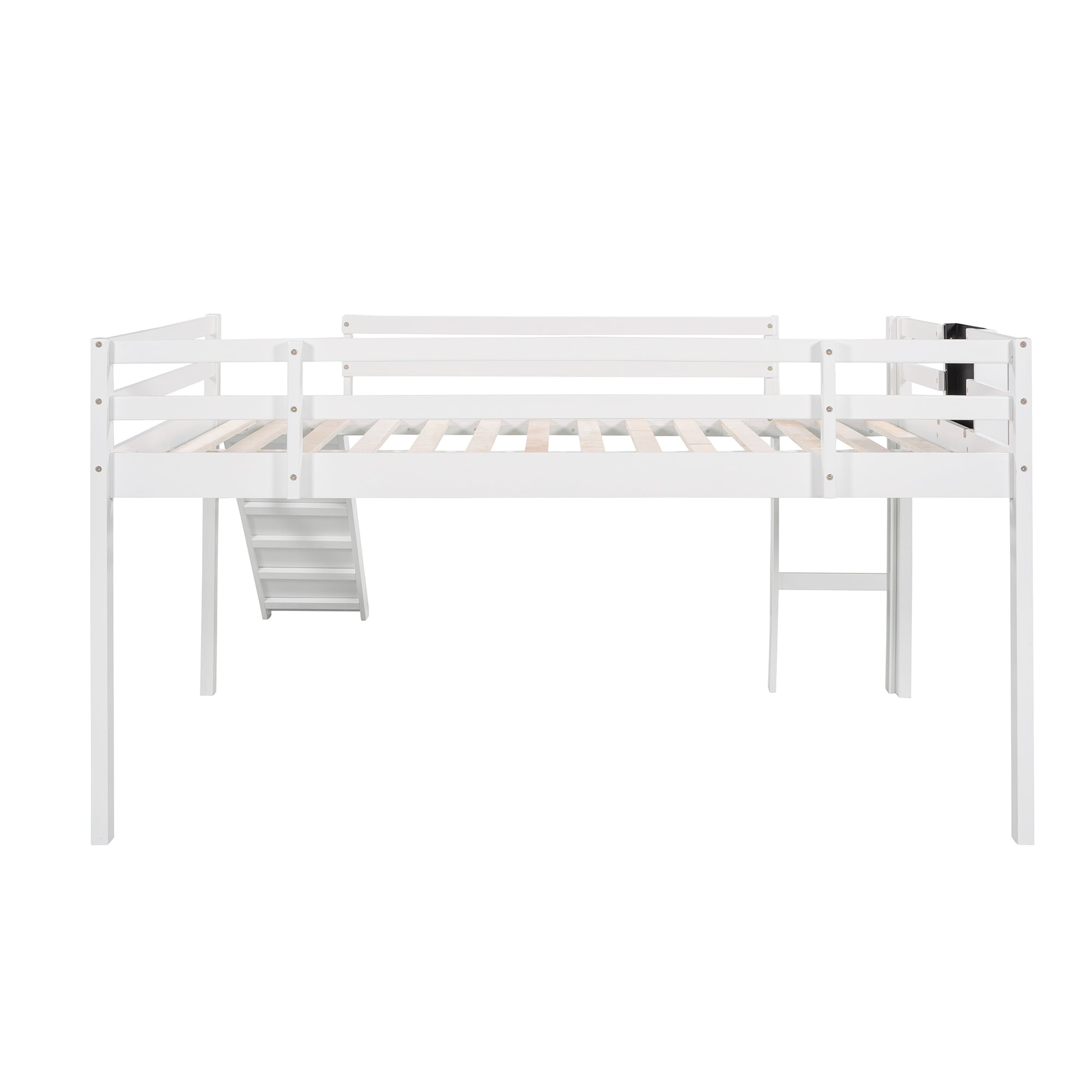 Full size Loft Bed Wood Bed with Slide, Stair and Chalkboard,White(Old SKU:WF282116AAK) - Atlantic Fine Furniture Melbourne FL
