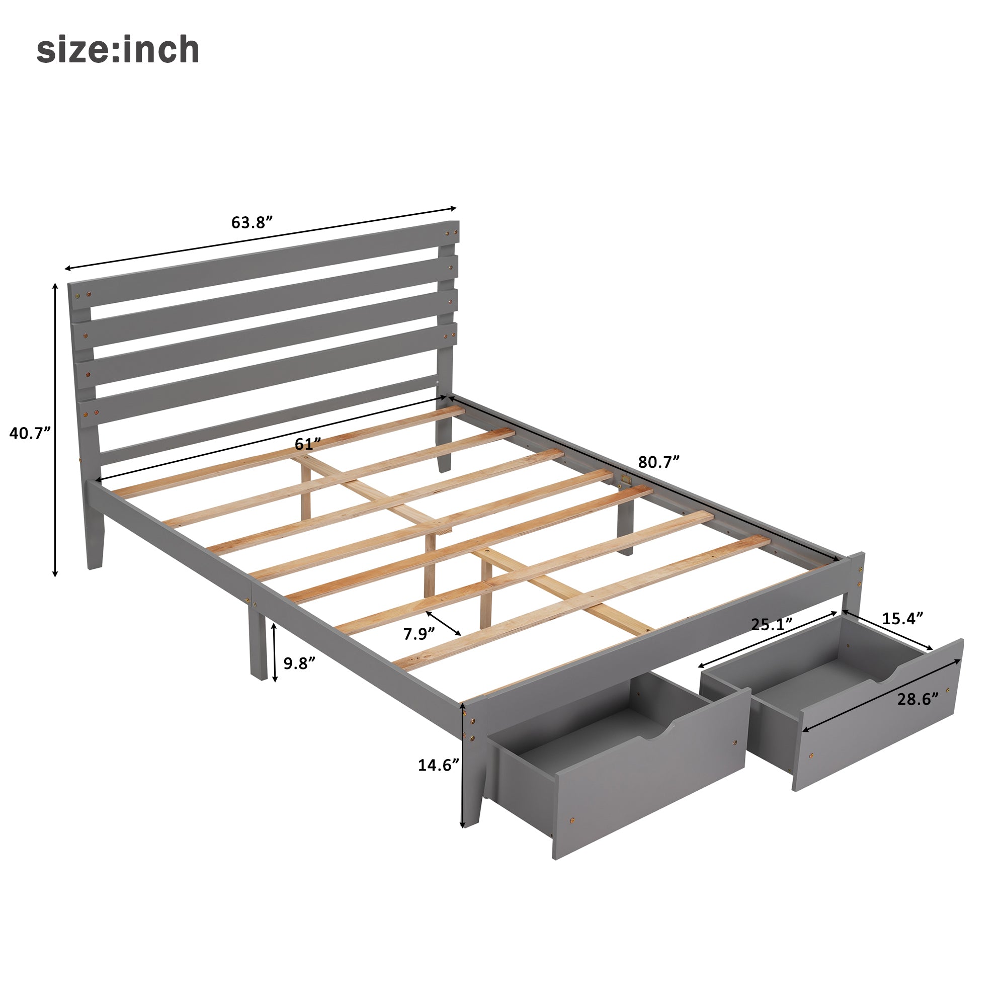Queen Size Platform Bed with Drawers, Gray(New SKU:WF288469AAE) - Atlantic Fine Furniture Melbourne FL