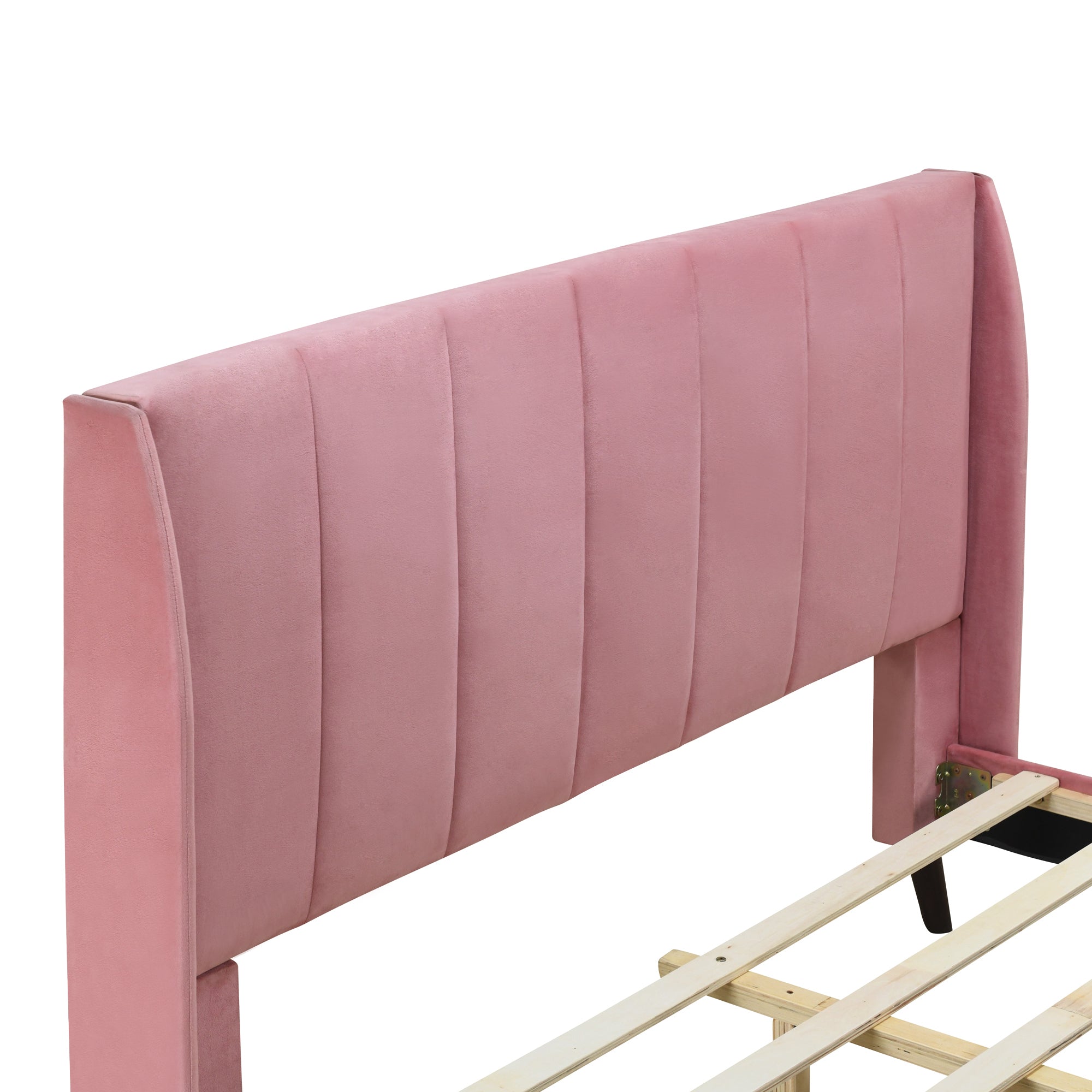 Queen Size Upholstered Platform Bed, Velvet, Pink - Atlantic Fine Furniture Melbourne FL