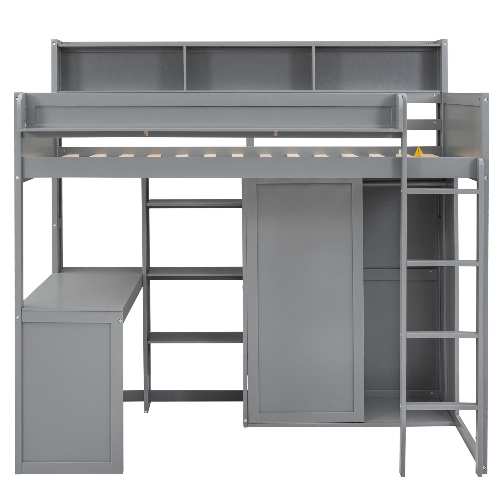 Wood Twin Size Loft bed with Multiple Storage Shelves and Wardrobe, Gray - Atlantic Fine Furniture Melbourne FL
