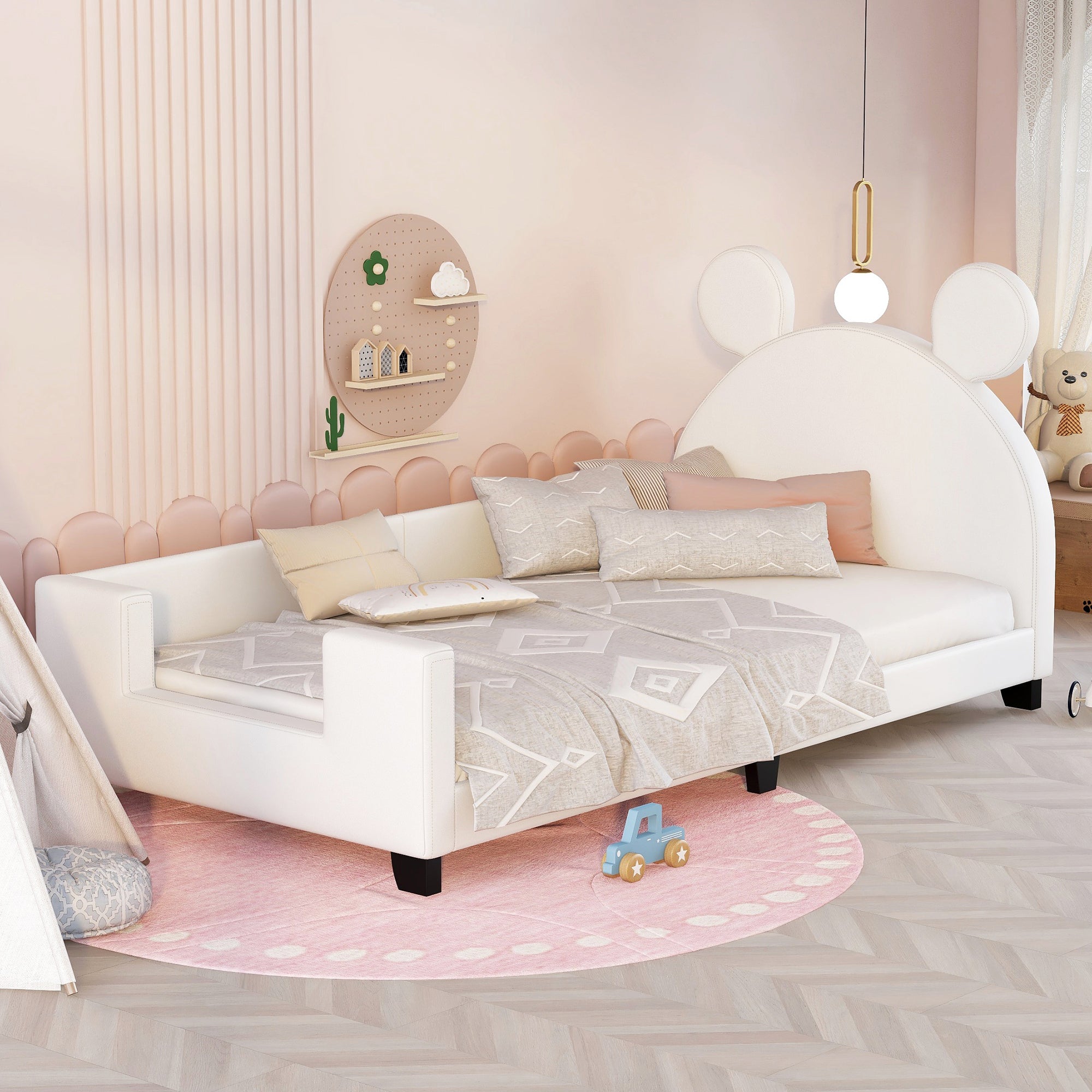 Twin Size Upholstered Daybed with Carton Ears Shaped Headboard, White - Atlantic Fine Furniture Melbourne FL
