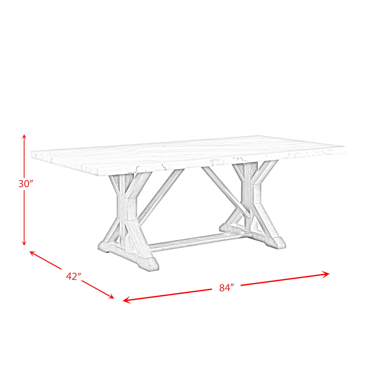 Lakeview Marble Standard Height Rectangular Dining Table in White by Elements International, view 8