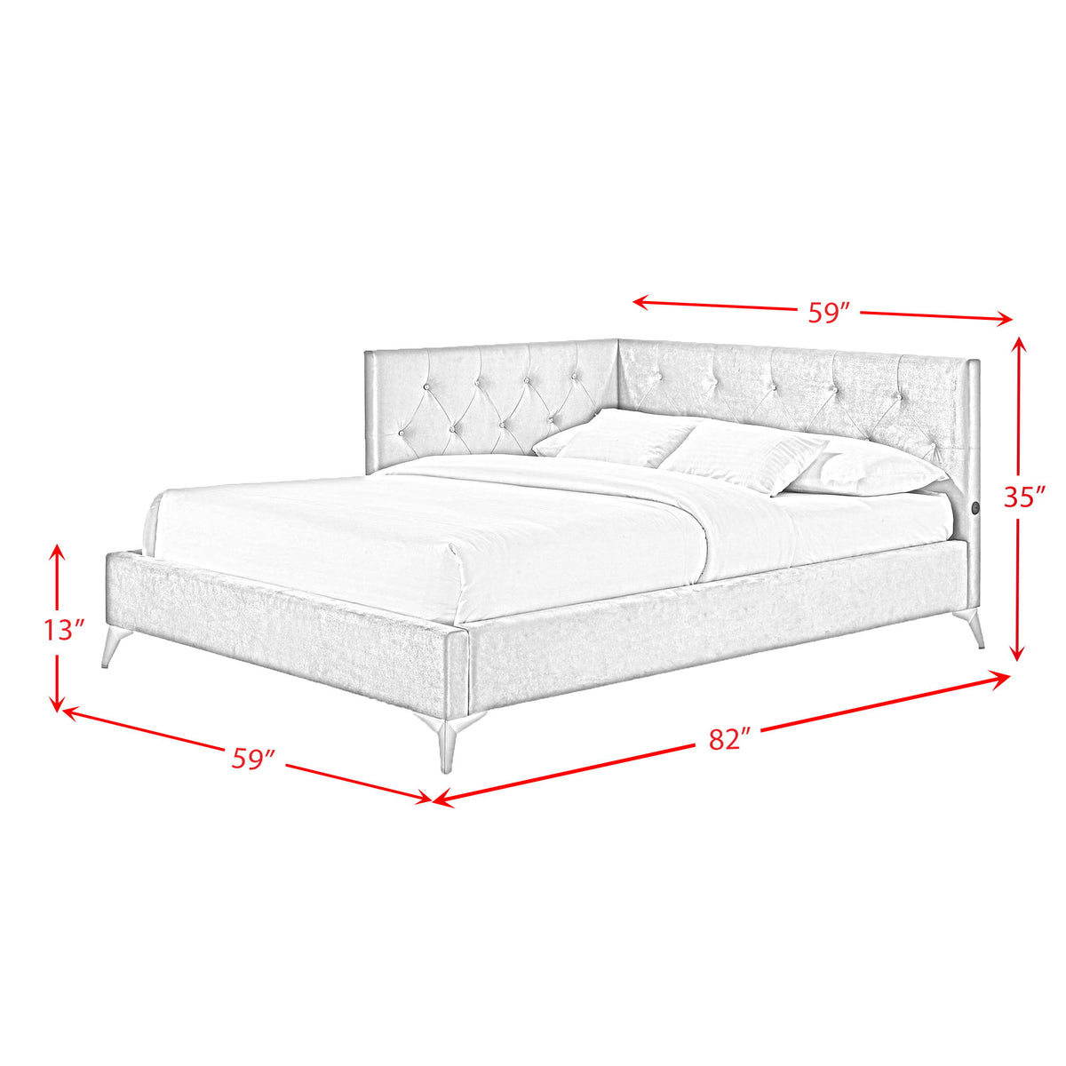 Amberley Full Upholstered Corner Bed With LED And USB in Gray by Elements International, view 10